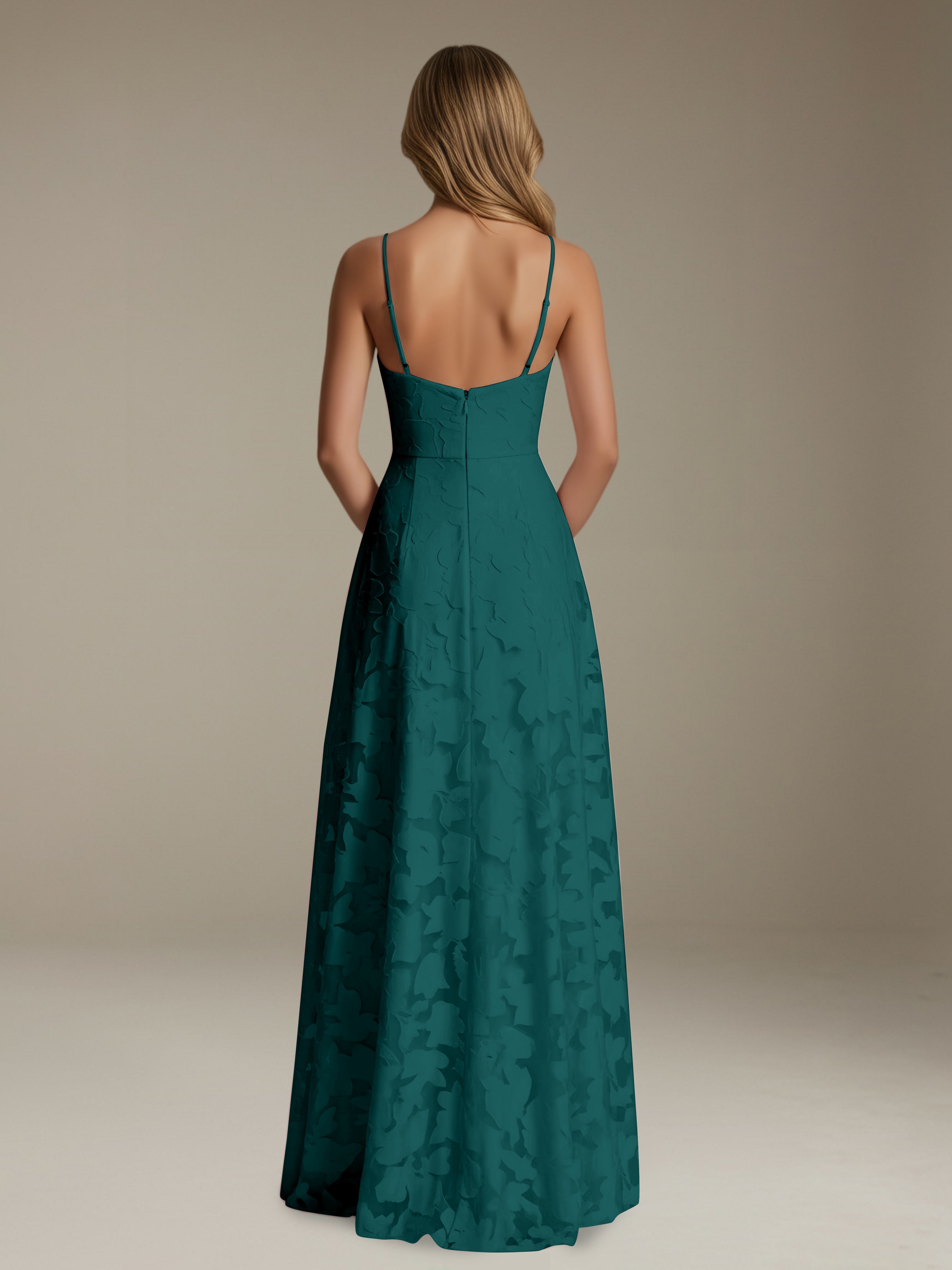 Women’s Floral Lace A-Line Maxi Dress | V-Neck Spaghetti Strap Occasion Gown