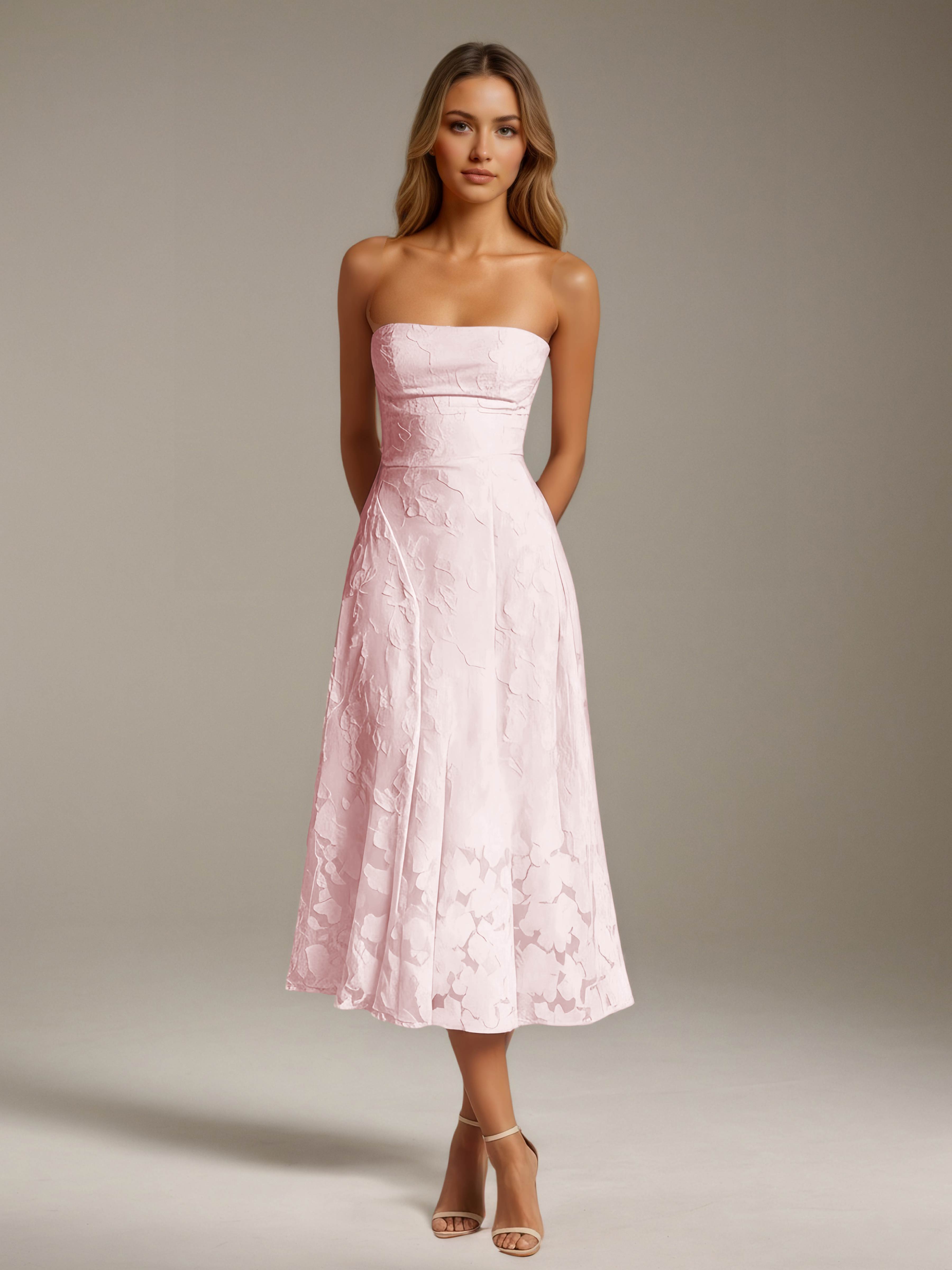 Women’s Floral Lace Tea-Length Dress | Strapless A-Line Occasion Dress
