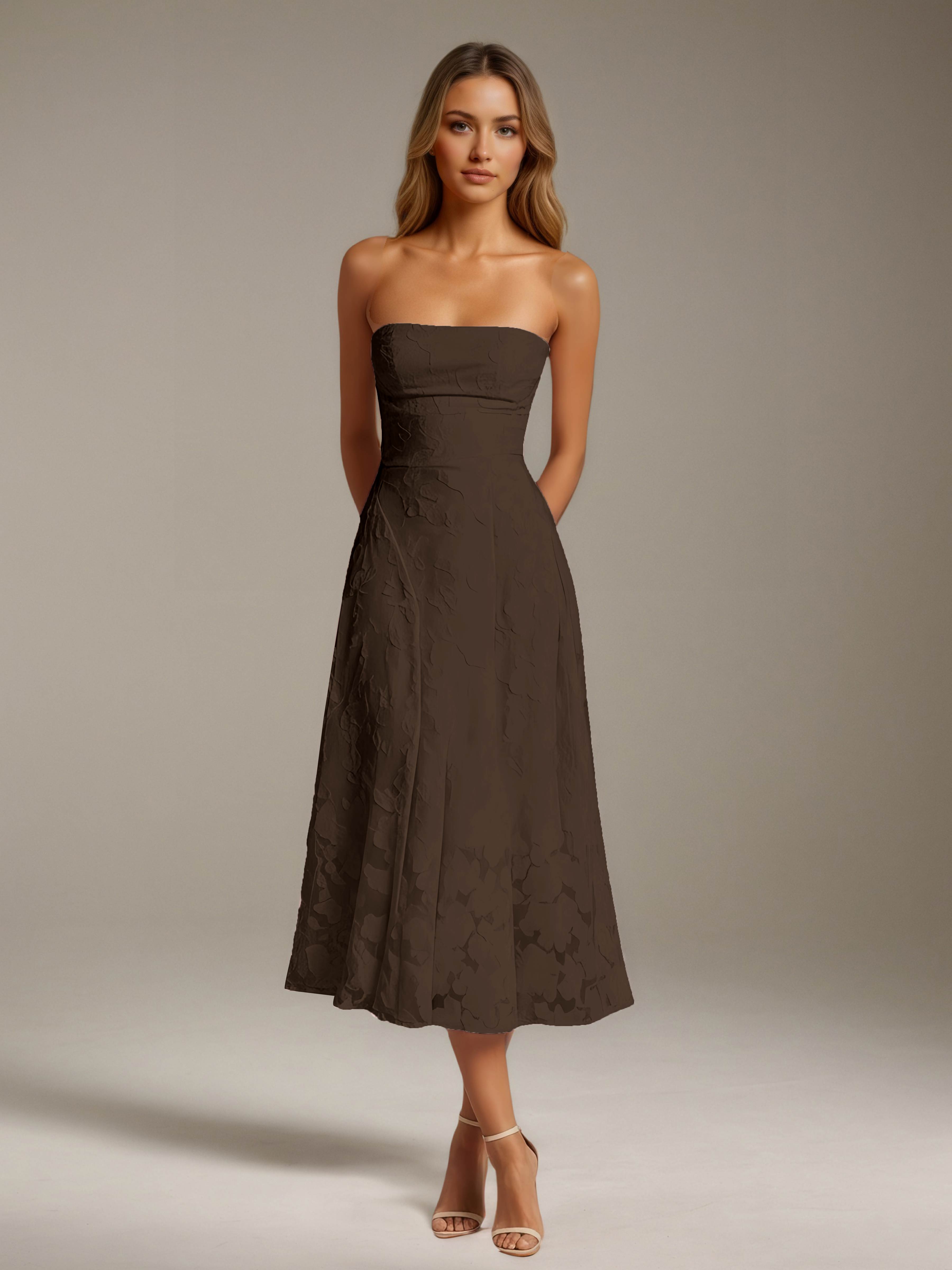 Women’s Floral Lace Tea-Length Dress | Strapless A-Line Occasion Dress