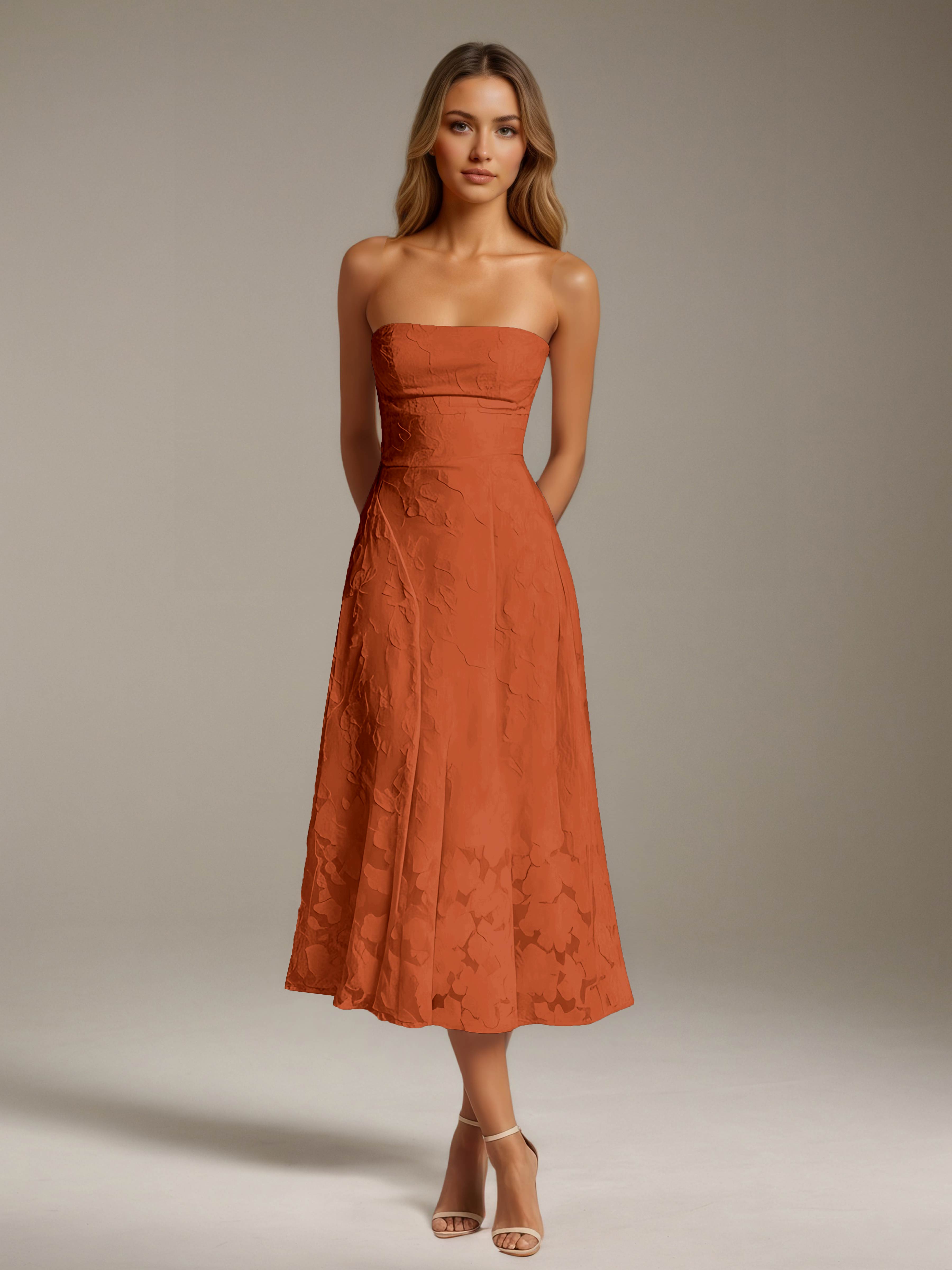 Women’s Floral Lace Tea-Length Dress | Strapless A-Line Occasion Dress