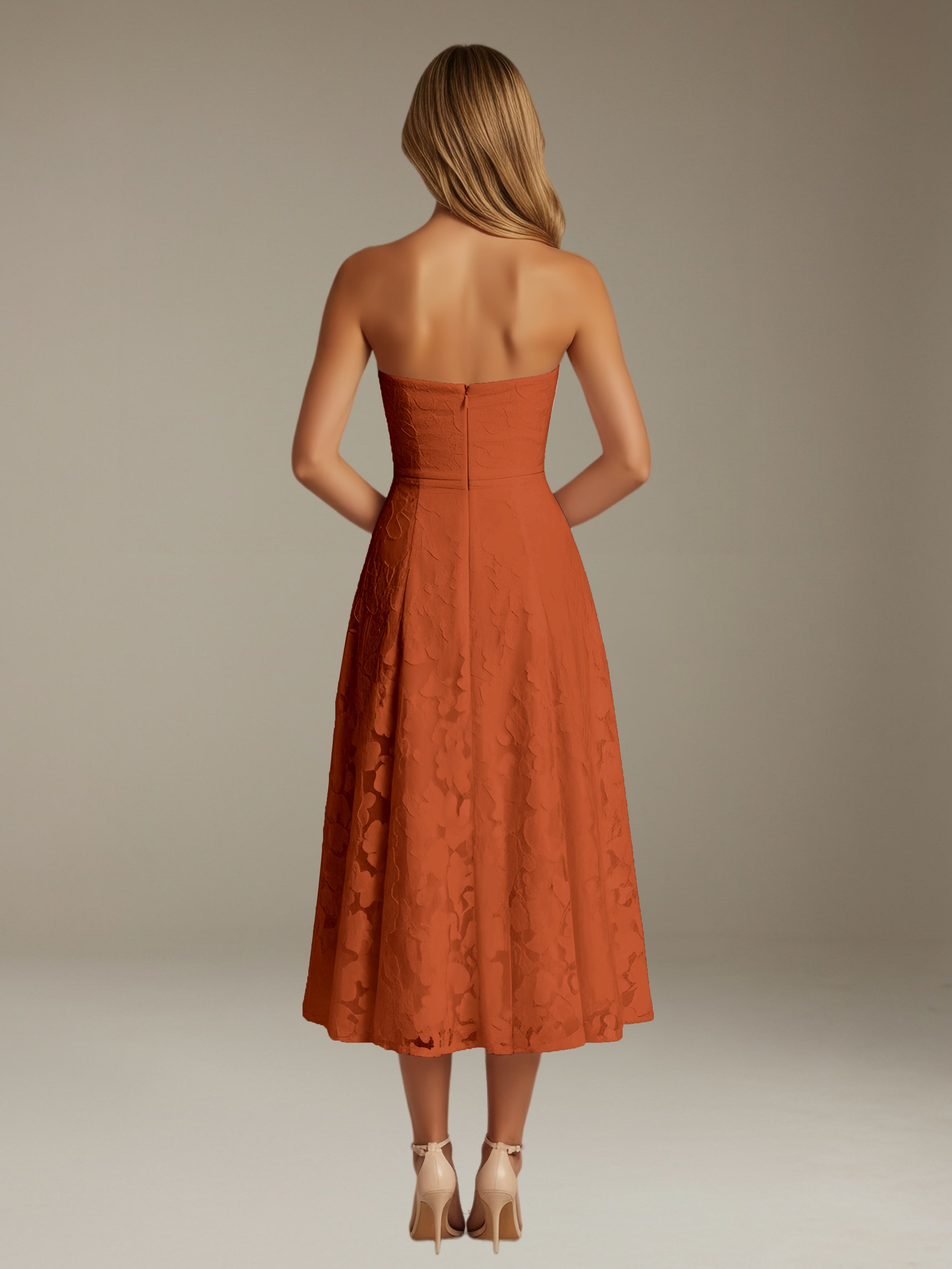 Women’s Floral Lace Tea-Length Dress | Strapless A-Line Occasion Dress