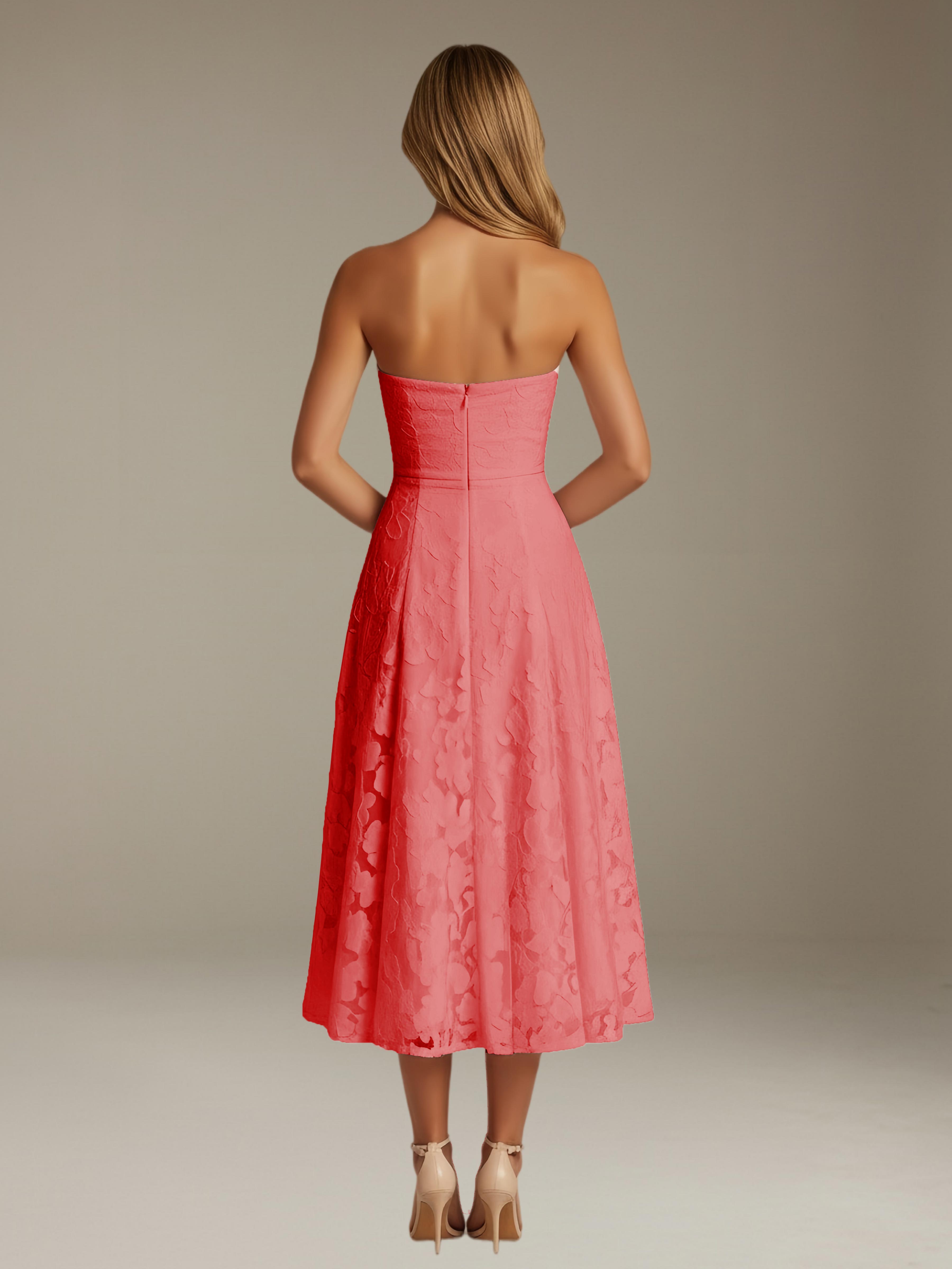 Women’s Floral Lace Tea-Length Dress | Strapless A-Line Occasion Dress