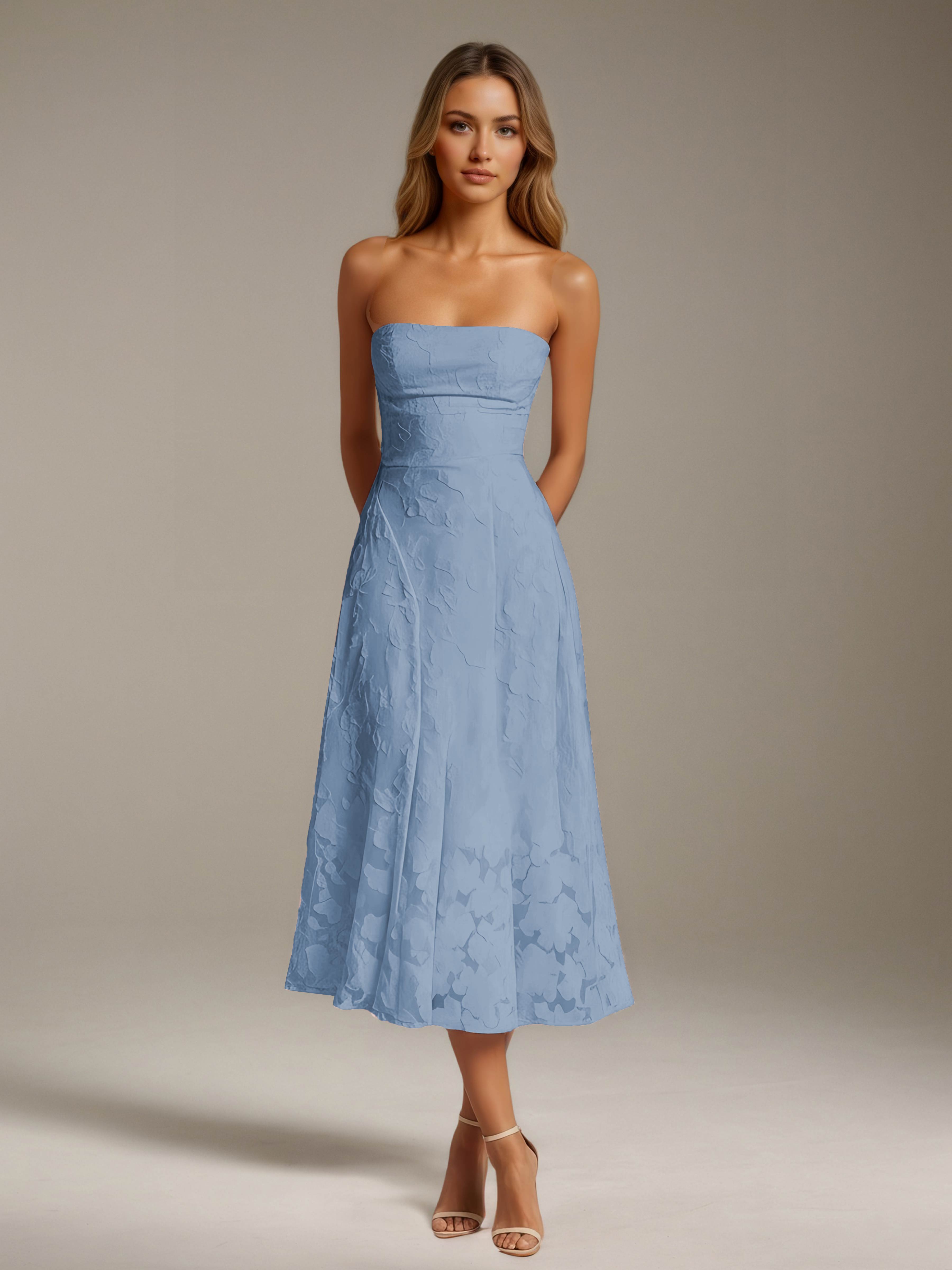 Women’s Floral Lace Tea-Length Dress | Strapless A-Line Occasion Dress