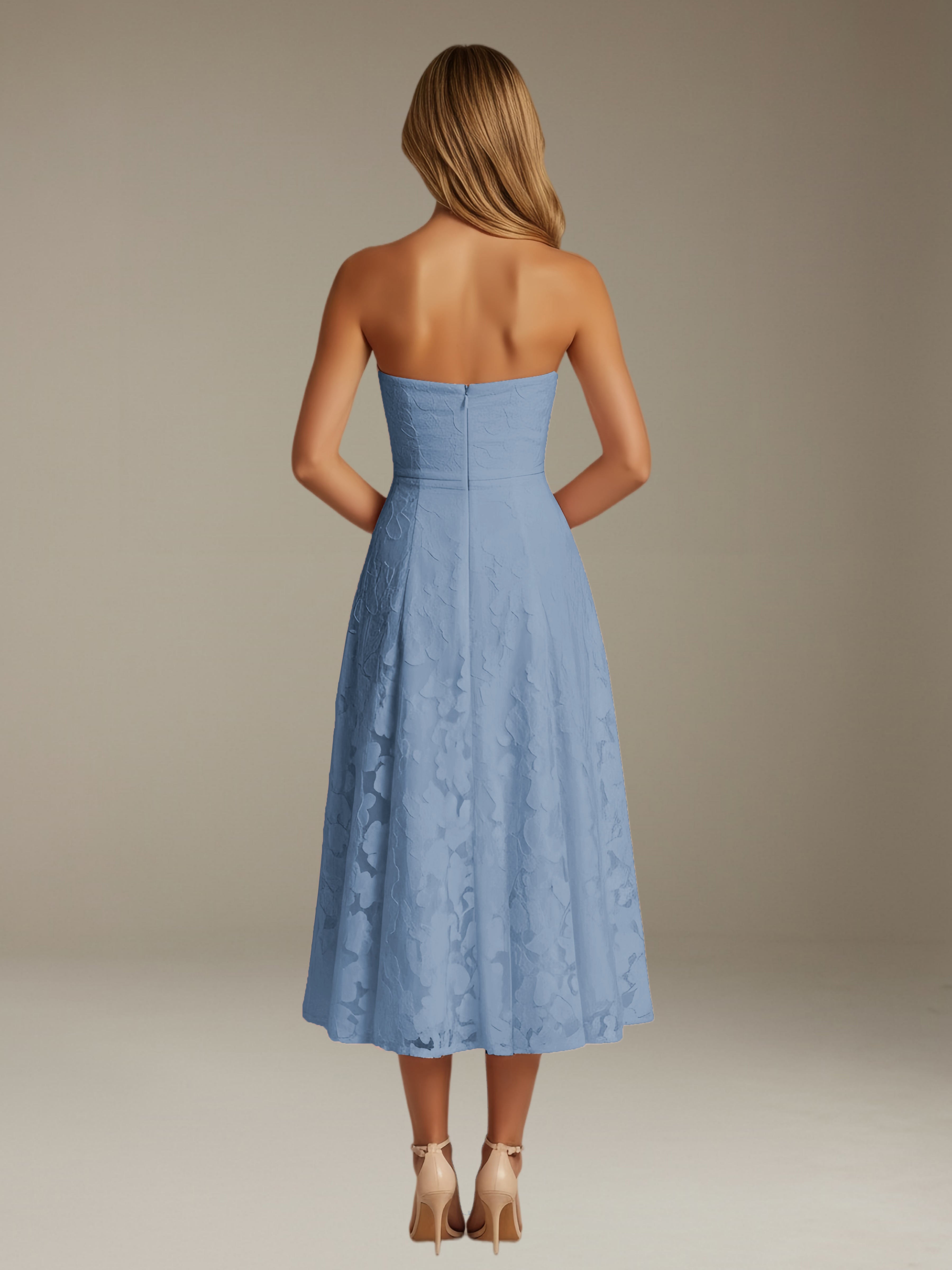Women’s Floral Lace Tea-Length Dress | Strapless A-Line Occasion Dress