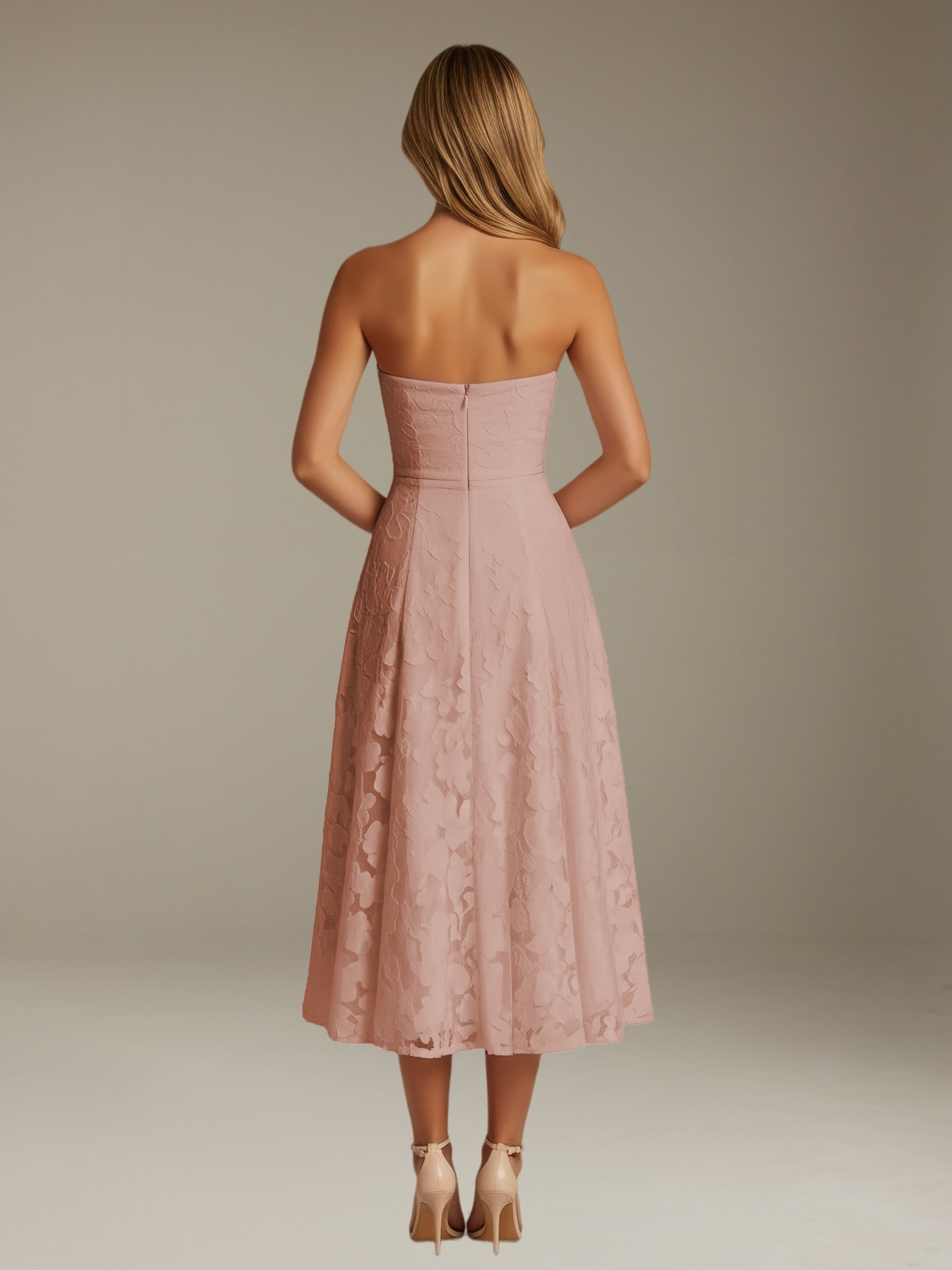 Women’s Floral Lace Tea-Length Dress | Strapless A-Line Occasion Dress
