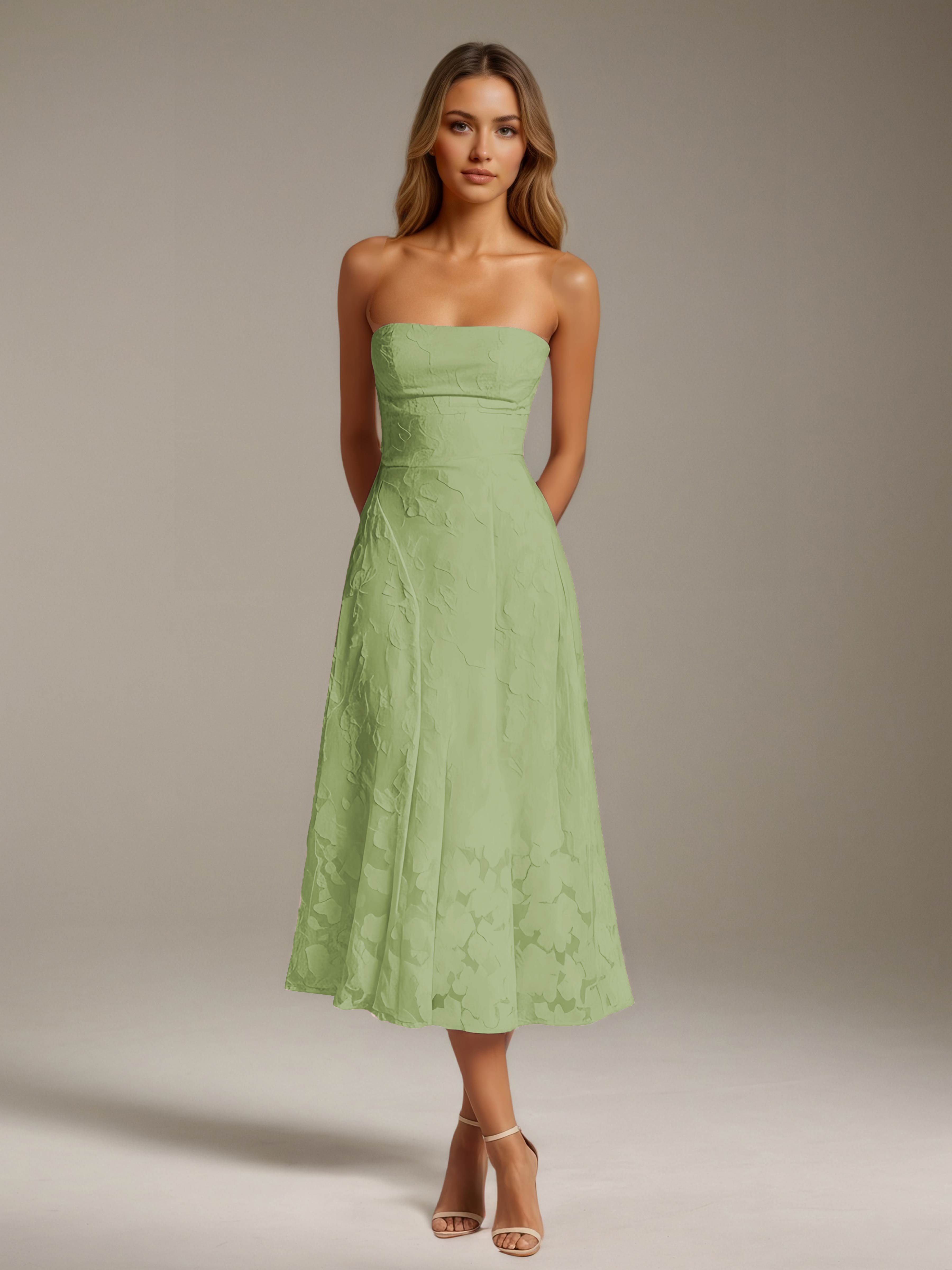 Women’s Floral Lace Tea-Length Dress | Strapless A-Line Occasion Dress