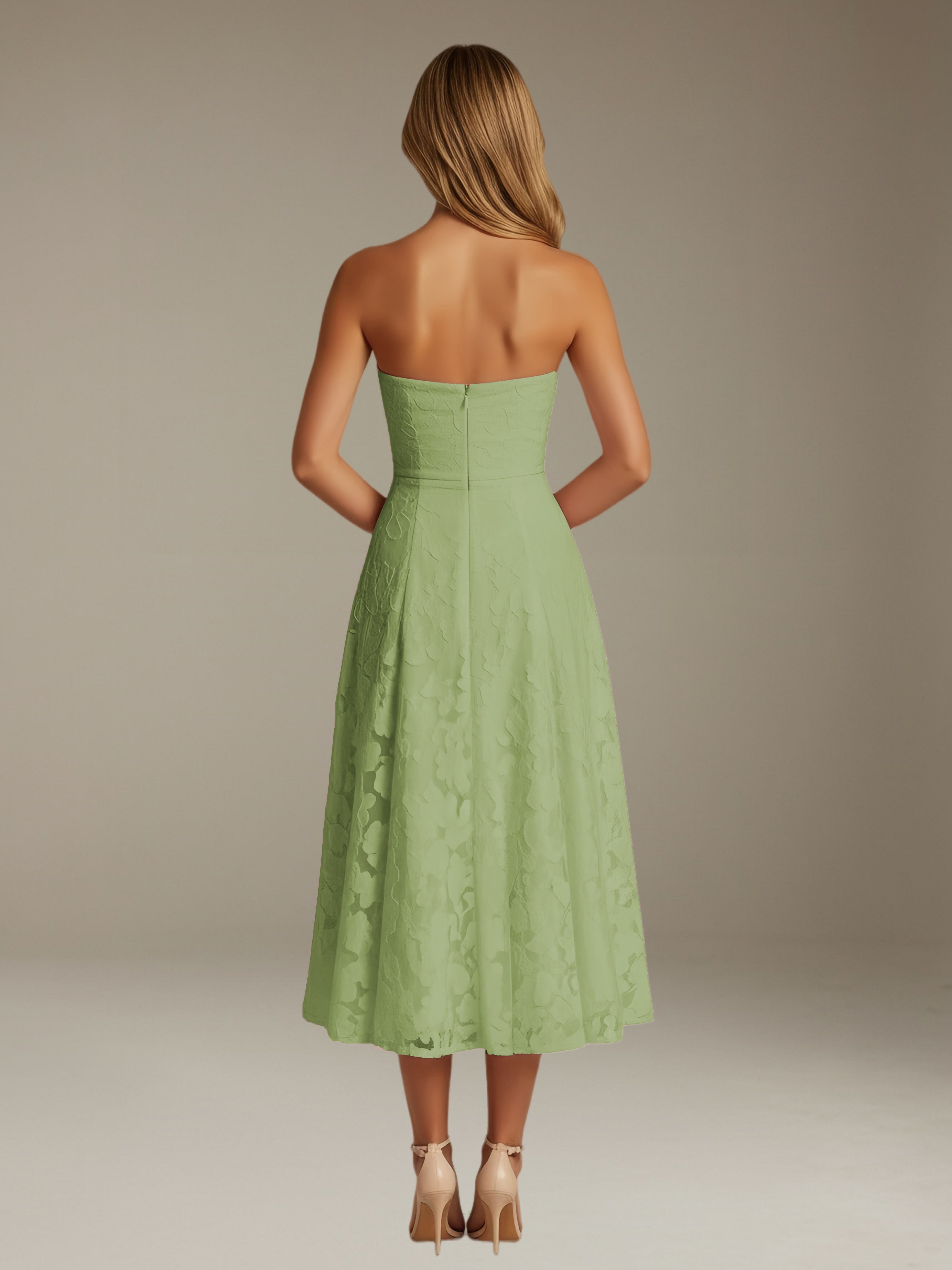 Women’s Floral Lace Tea-Length Dress | Strapless A-Line Occasion Dress