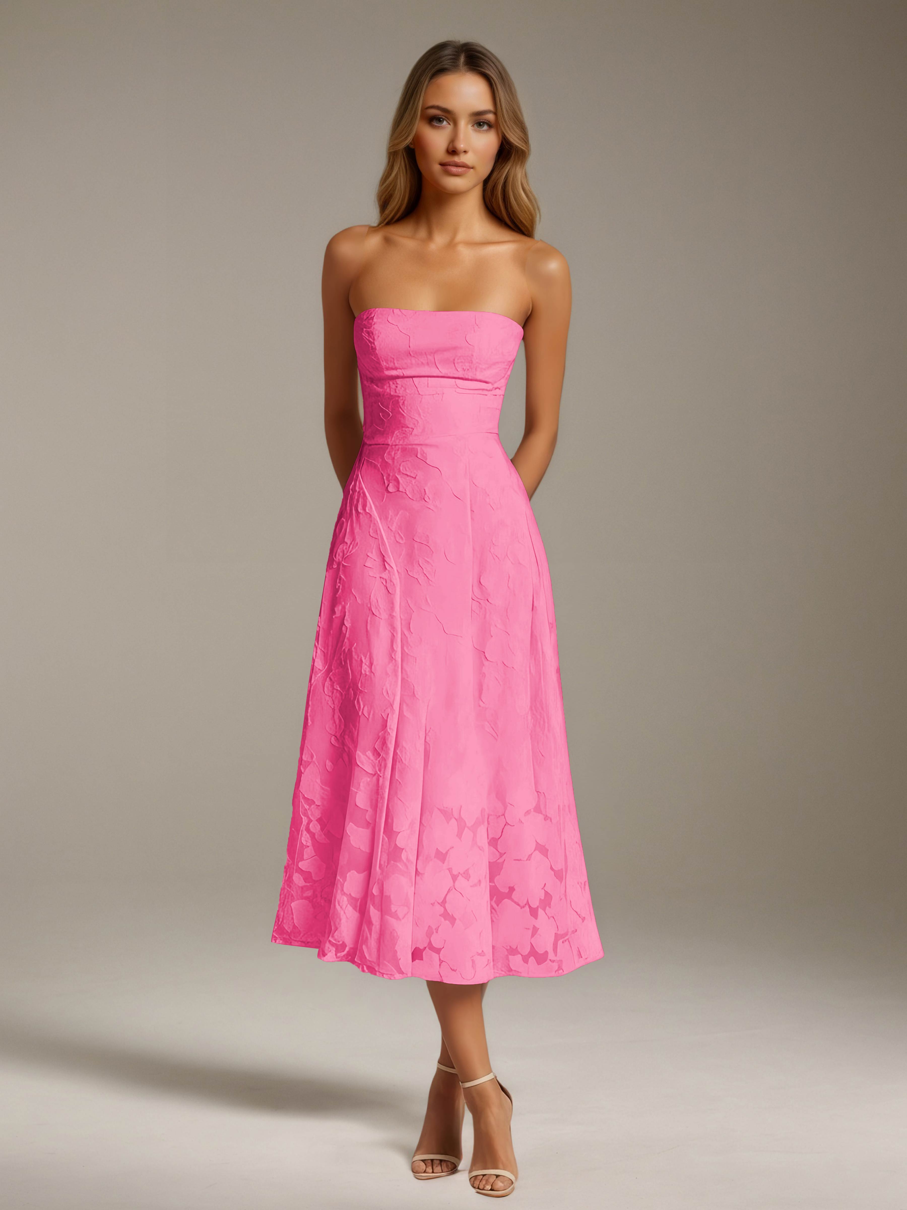 Women’s Floral Lace Tea-Length Dress | Strapless A-Line Occasion Dress