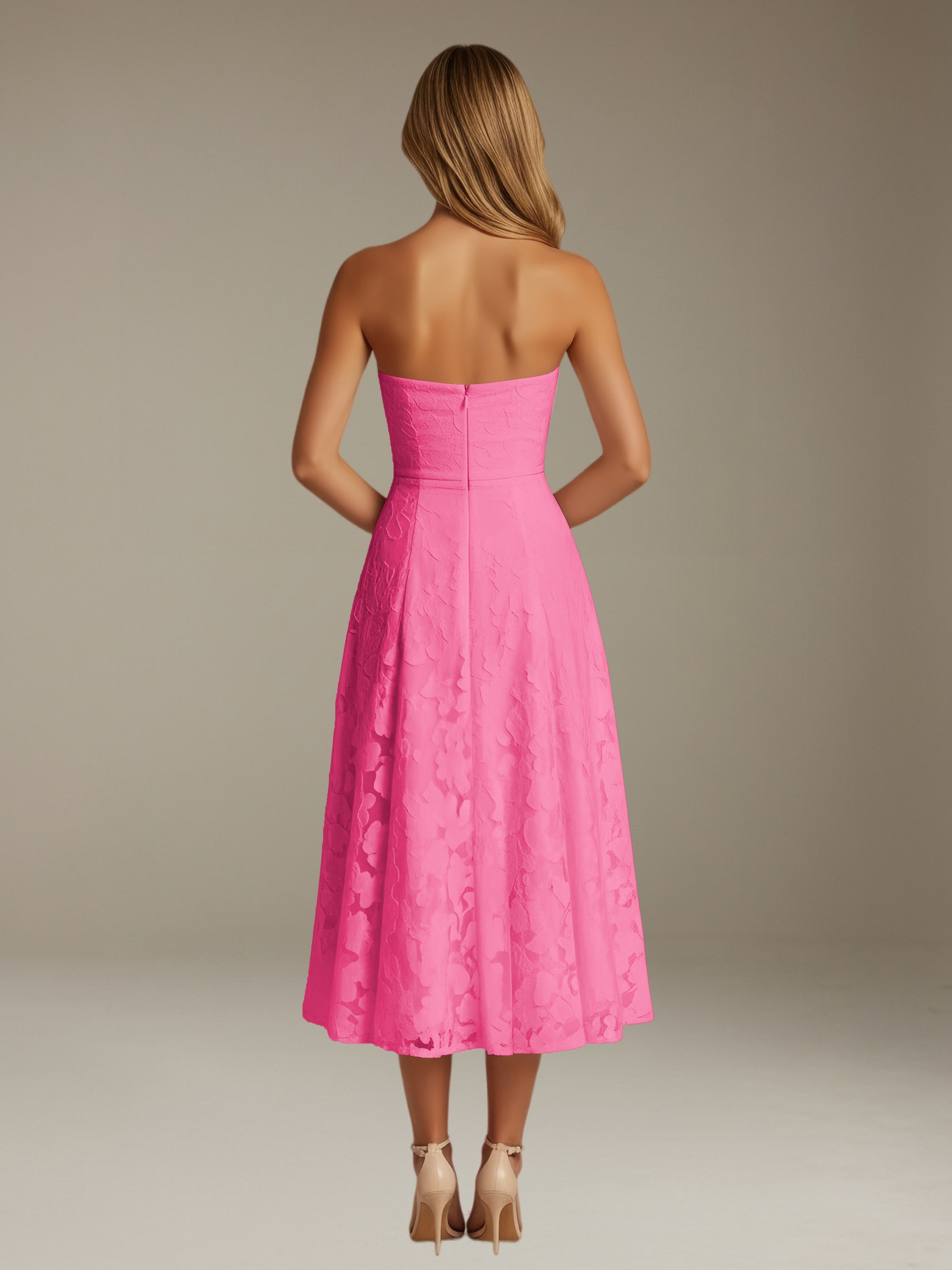 Women’s Floral Lace Tea-Length Dress | Strapless A-Line Occasion Dress