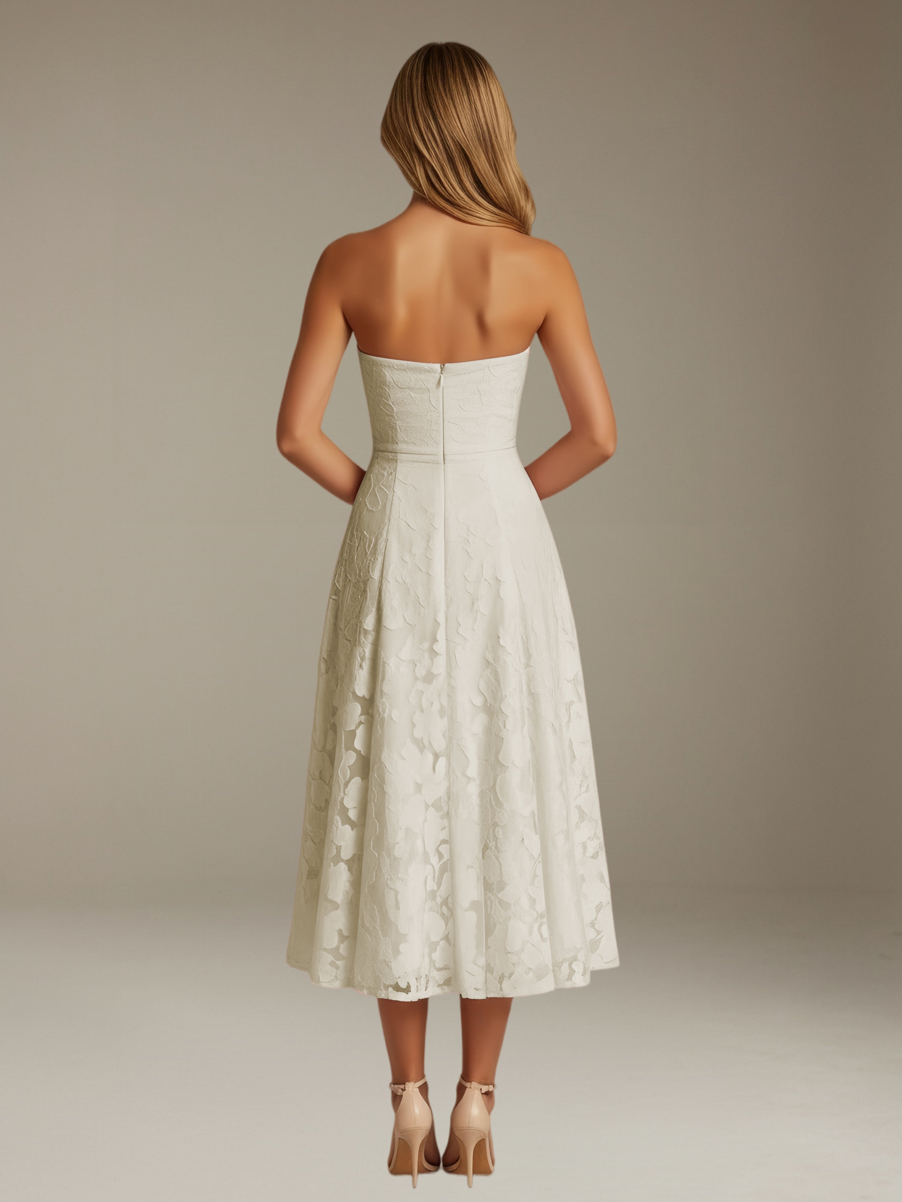 Women’s Floral Lace Tea-Length Dress | Strapless A-Line Occasion Dress