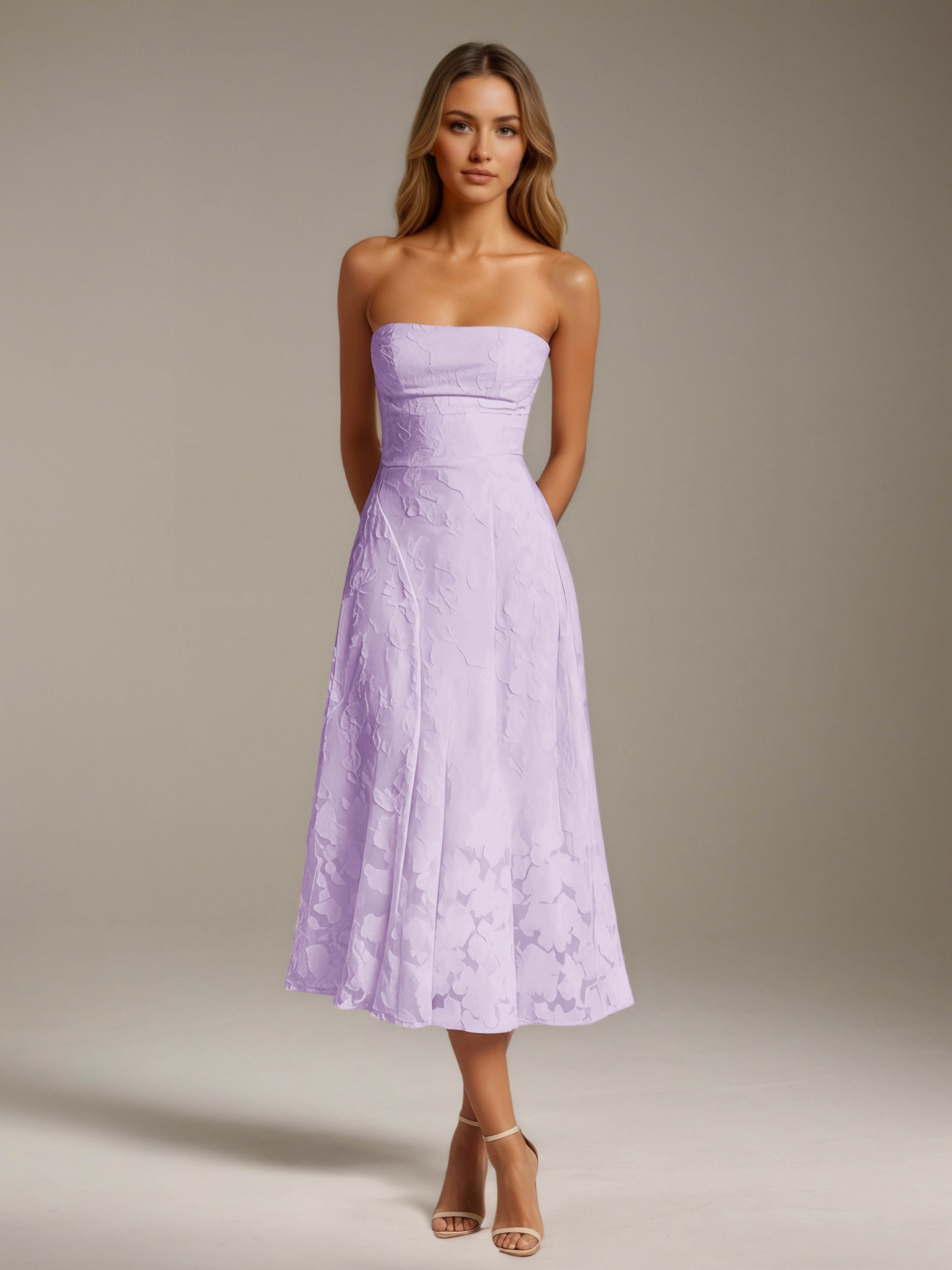 Women’s Floral Lace Tea-Length Dress | Strapless A-Line Occasion Dress