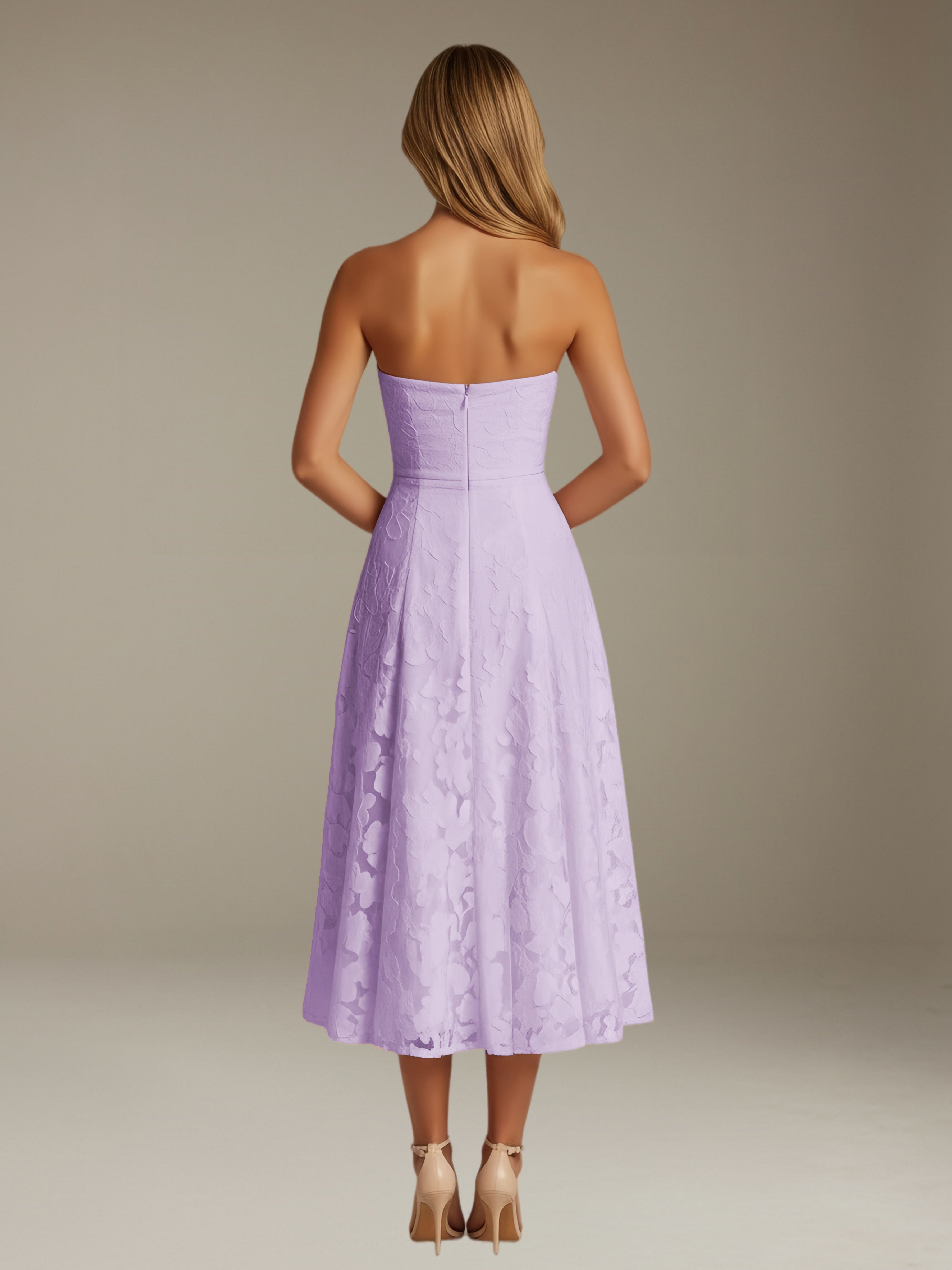 Women’s Floral Lace Tea-Length Dress | Strapless A-Line Occasion Dress