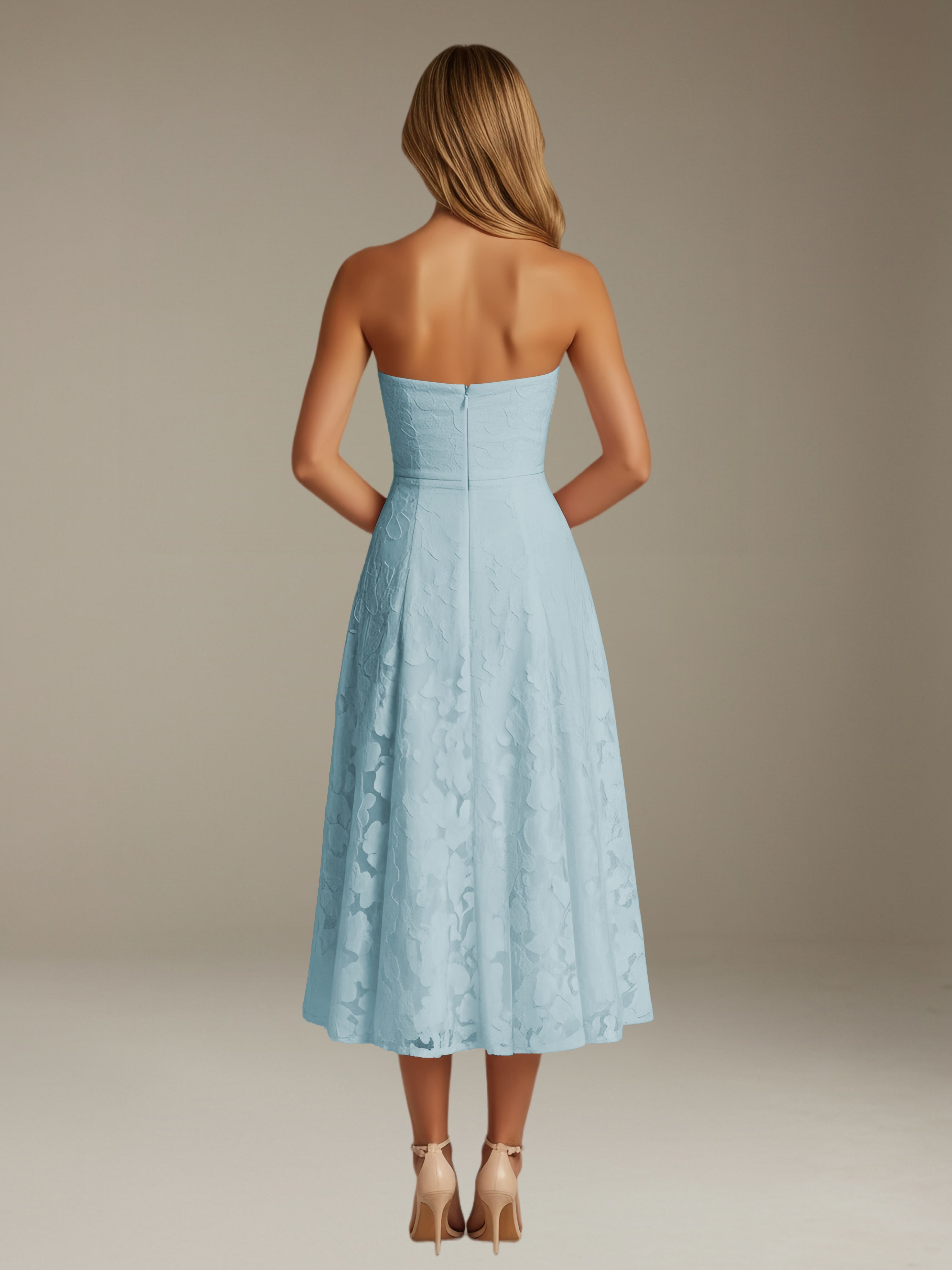 Women’s Floral Lace Tea-Length Dress | Strapless A-Line Occasion Dress