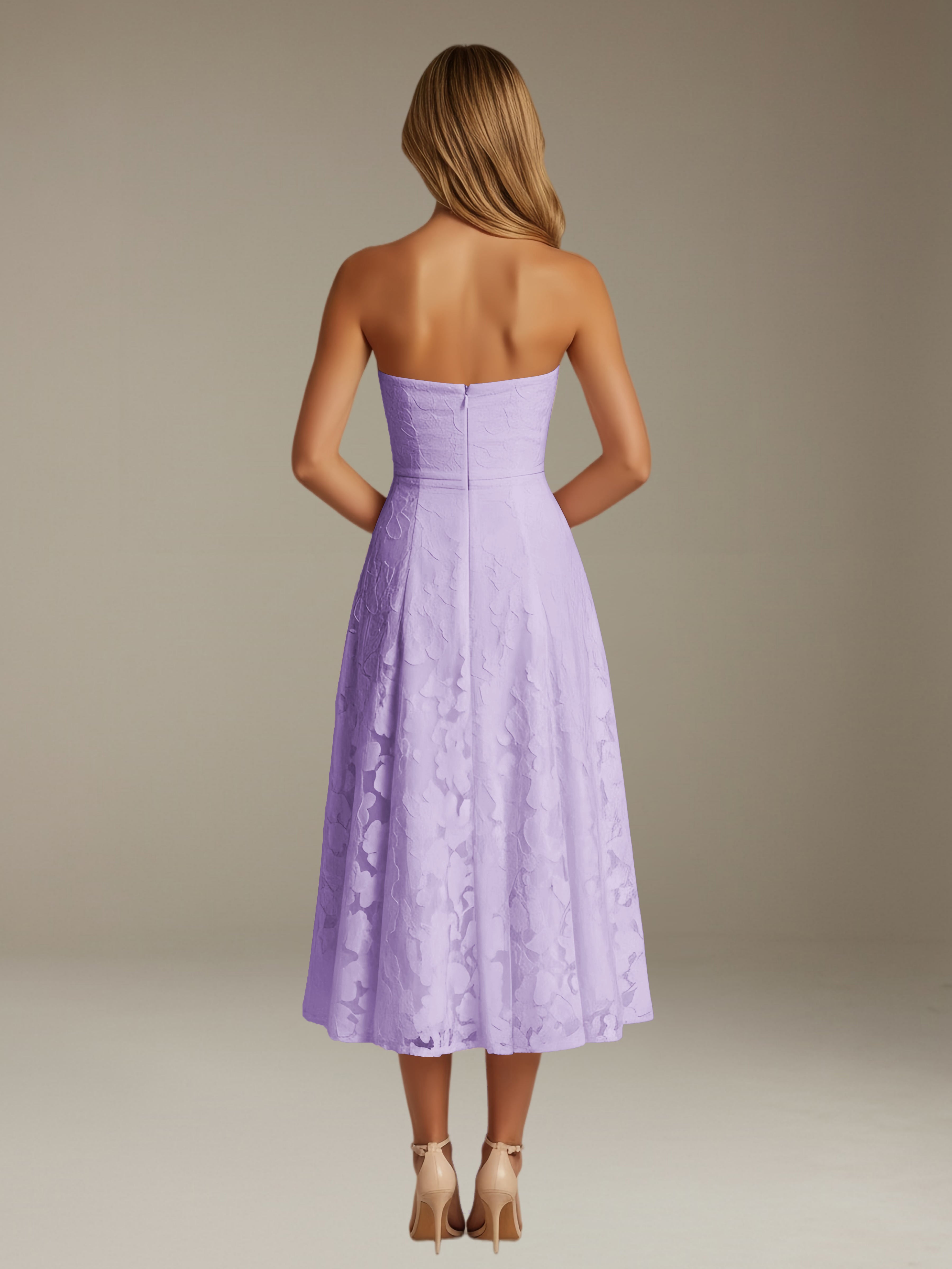 Women’s Floral Lace Tea-Length Dress | Strapless A-Line Occasion Dress