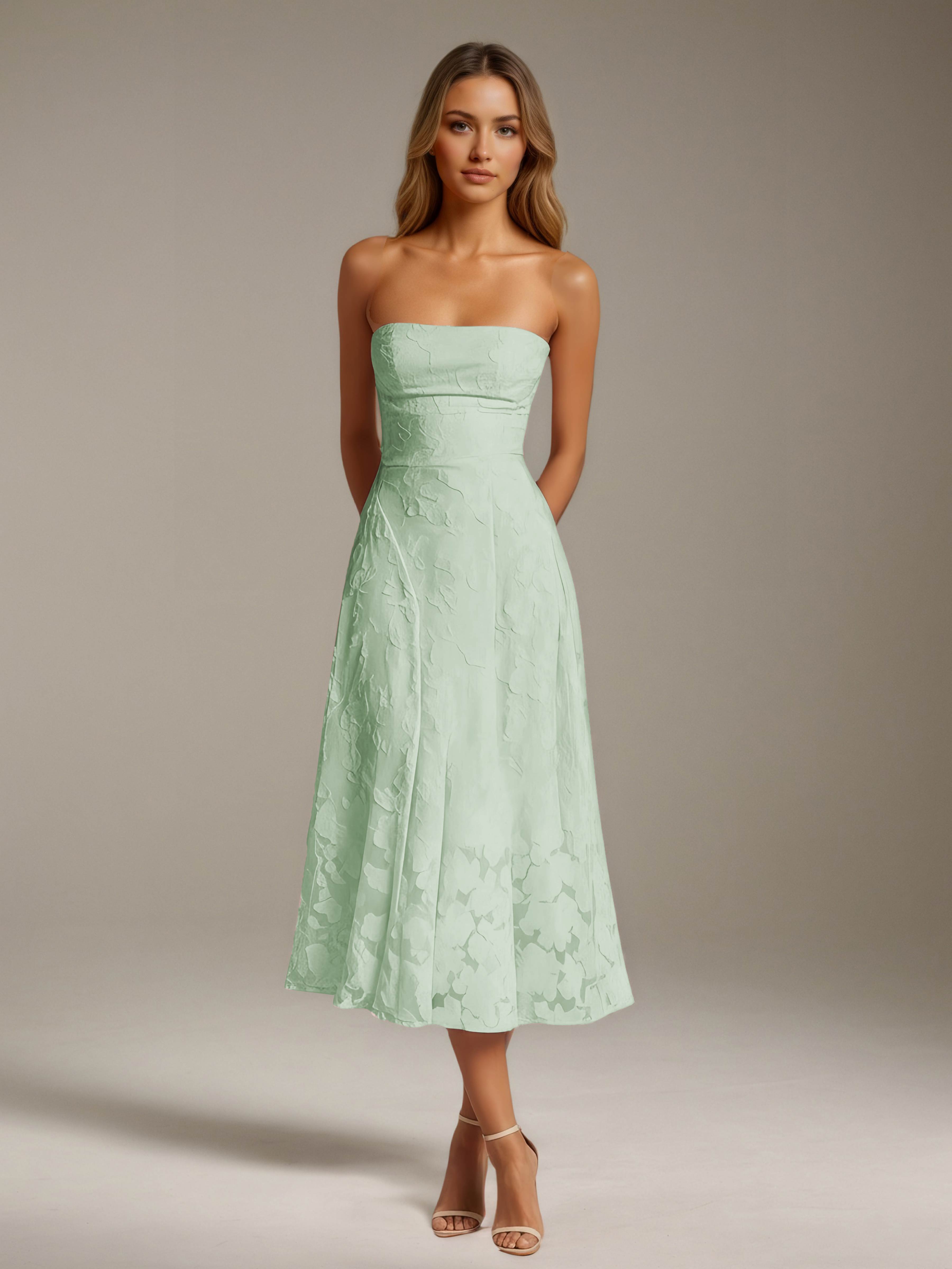 Women’s Floral Lace Tea-Length Dress | Strapless A-Line Occasion Dress