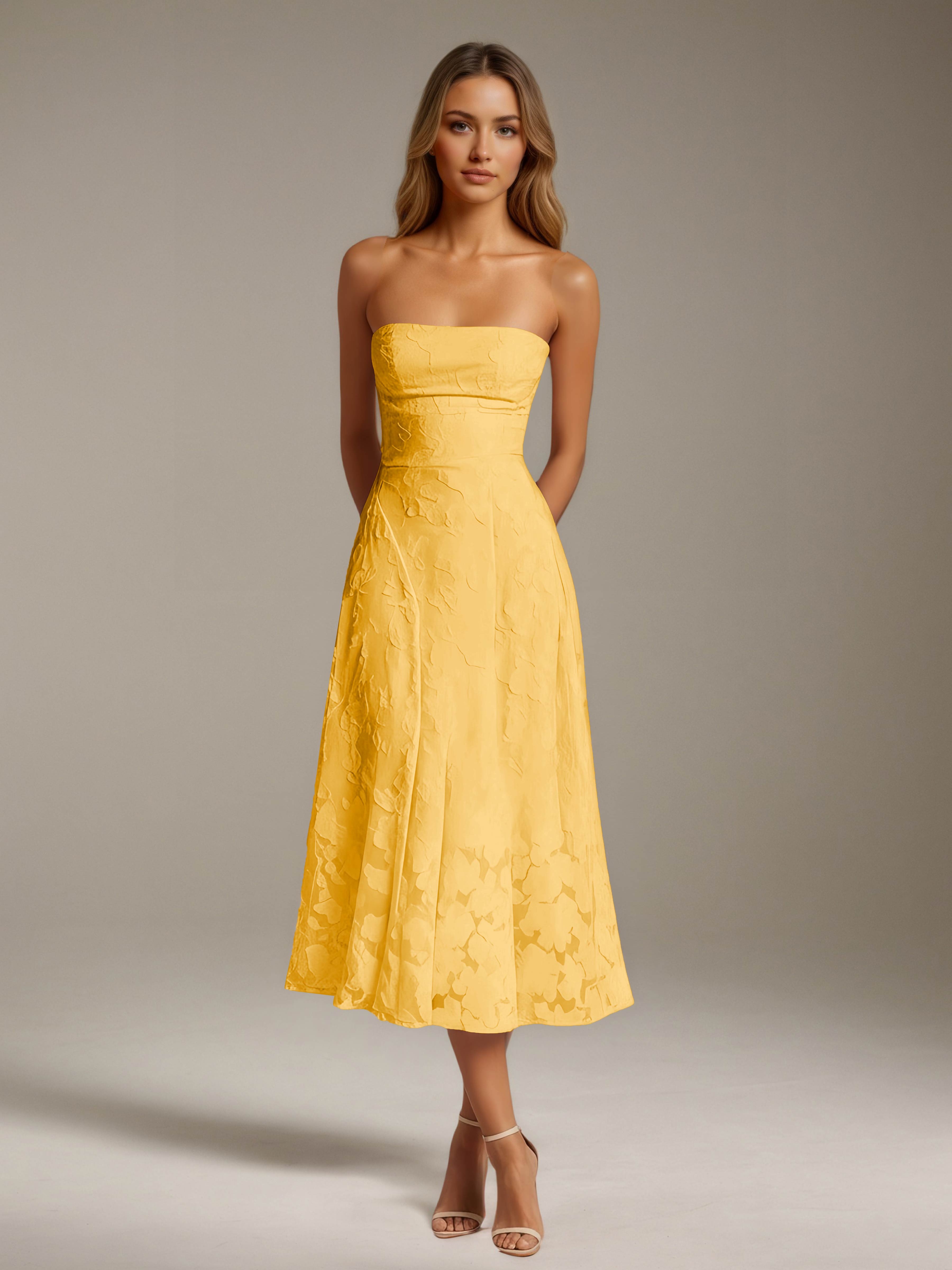 Women’s Floral Lace Tea-Length Dress | Strapless A-Line Occasion Dress