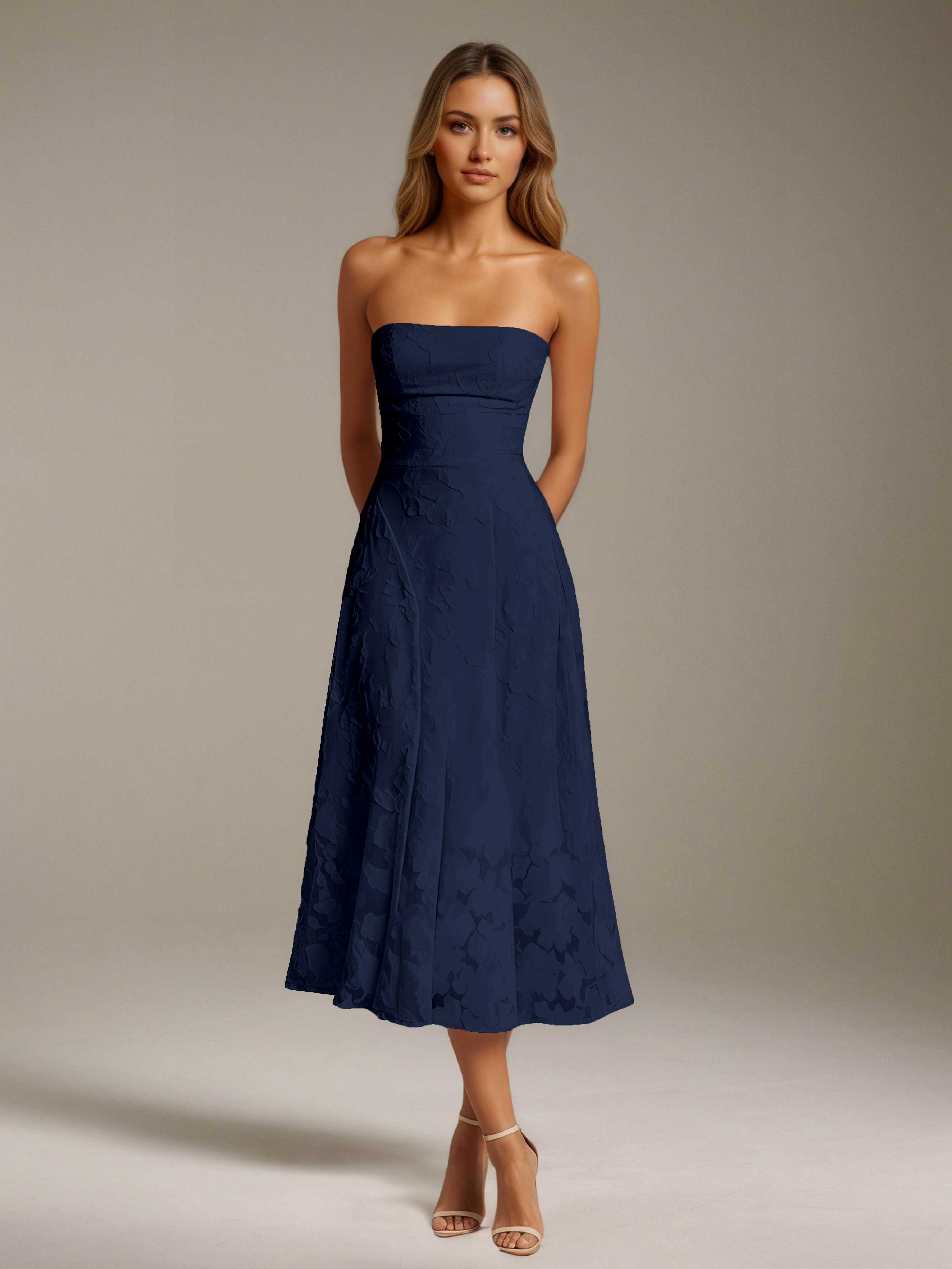 Women’s Floral Lace Tea-Length Dress | Strapless A-Line Occasion Dress