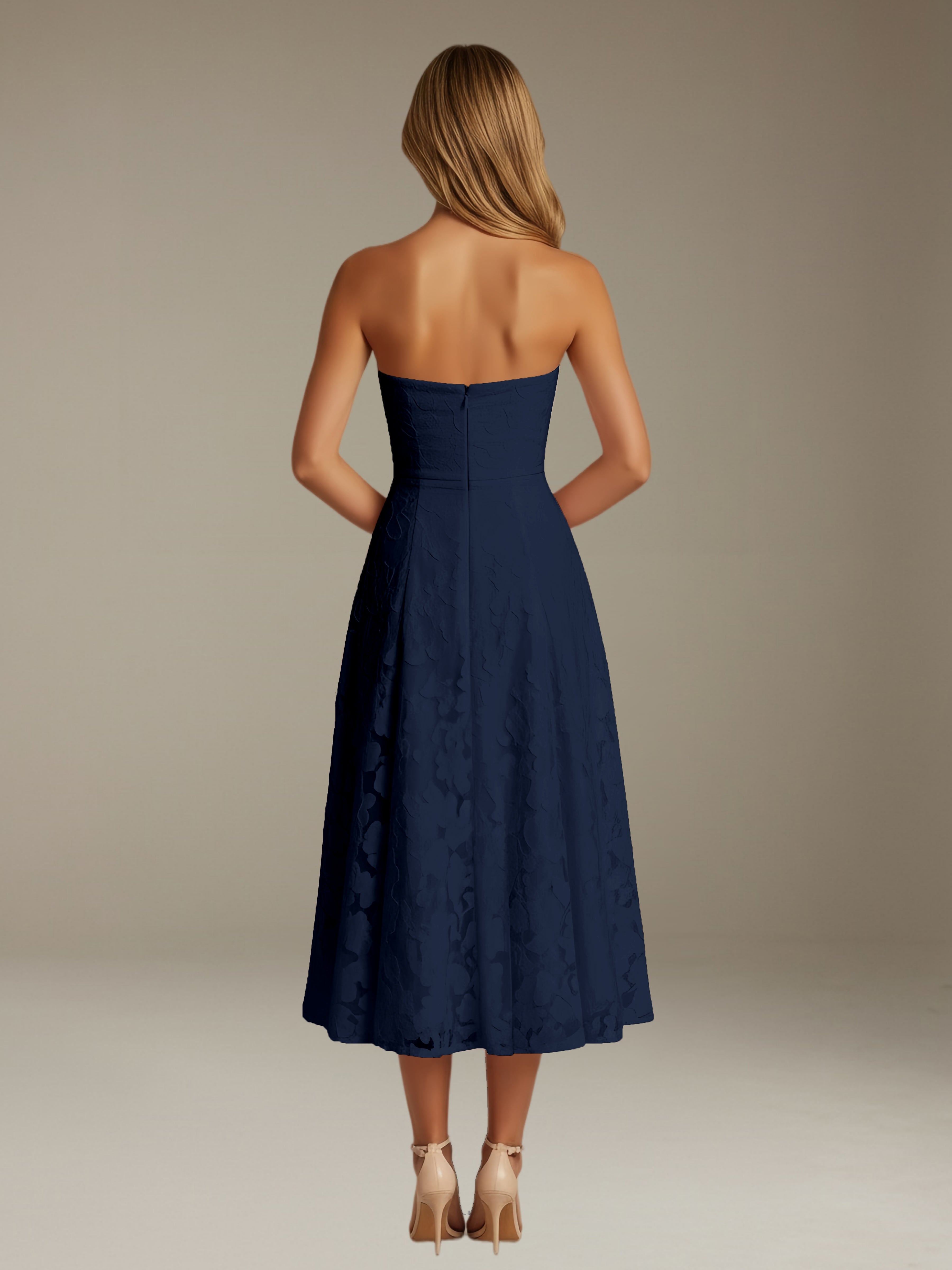 Women’s Floral Lace Tea-Length Dress | Strapless A-Line Occasion Dress