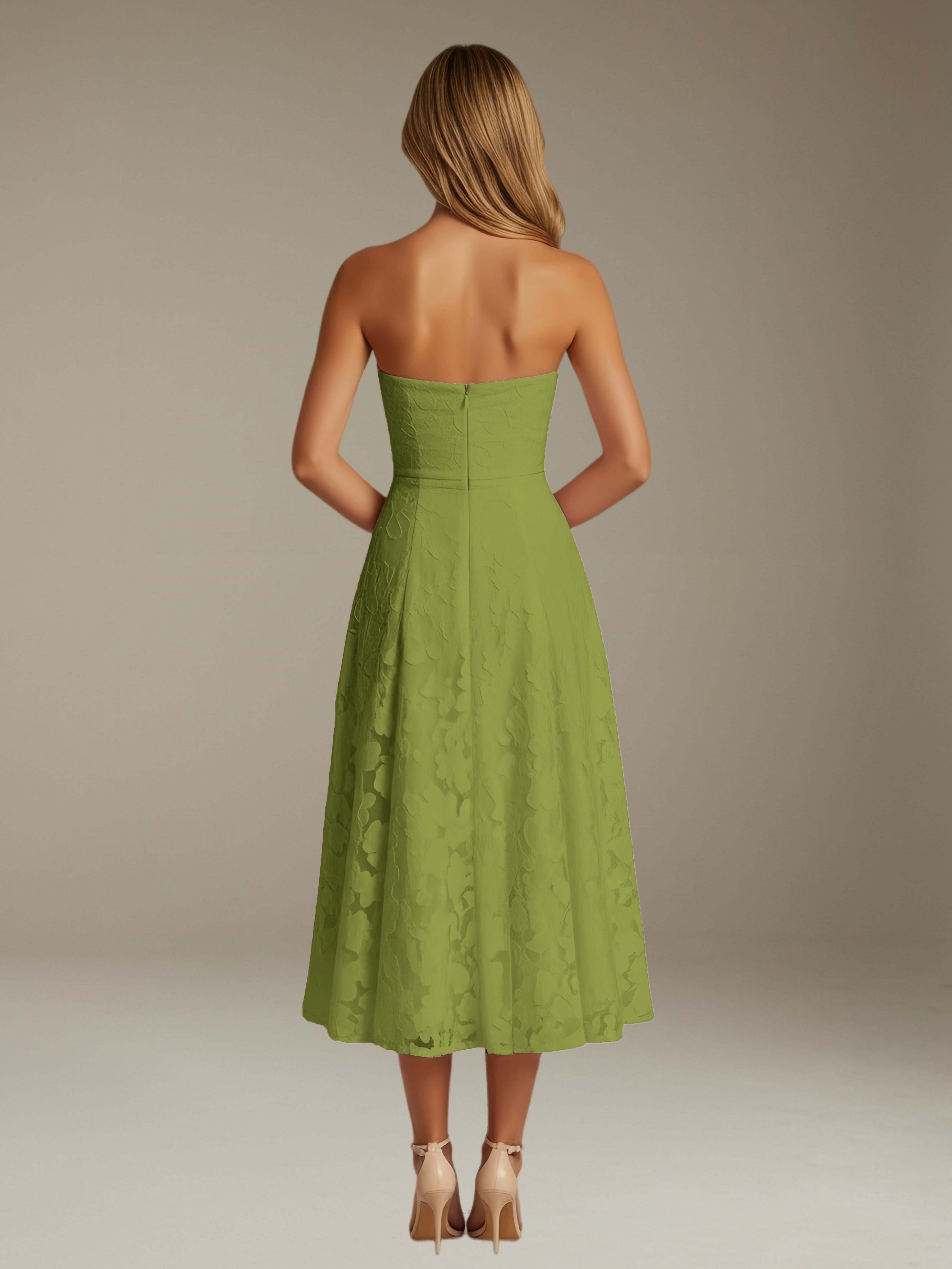 Women’s Floral Lace Tea-Length Dress | Strapless A-Line Occasion Dress