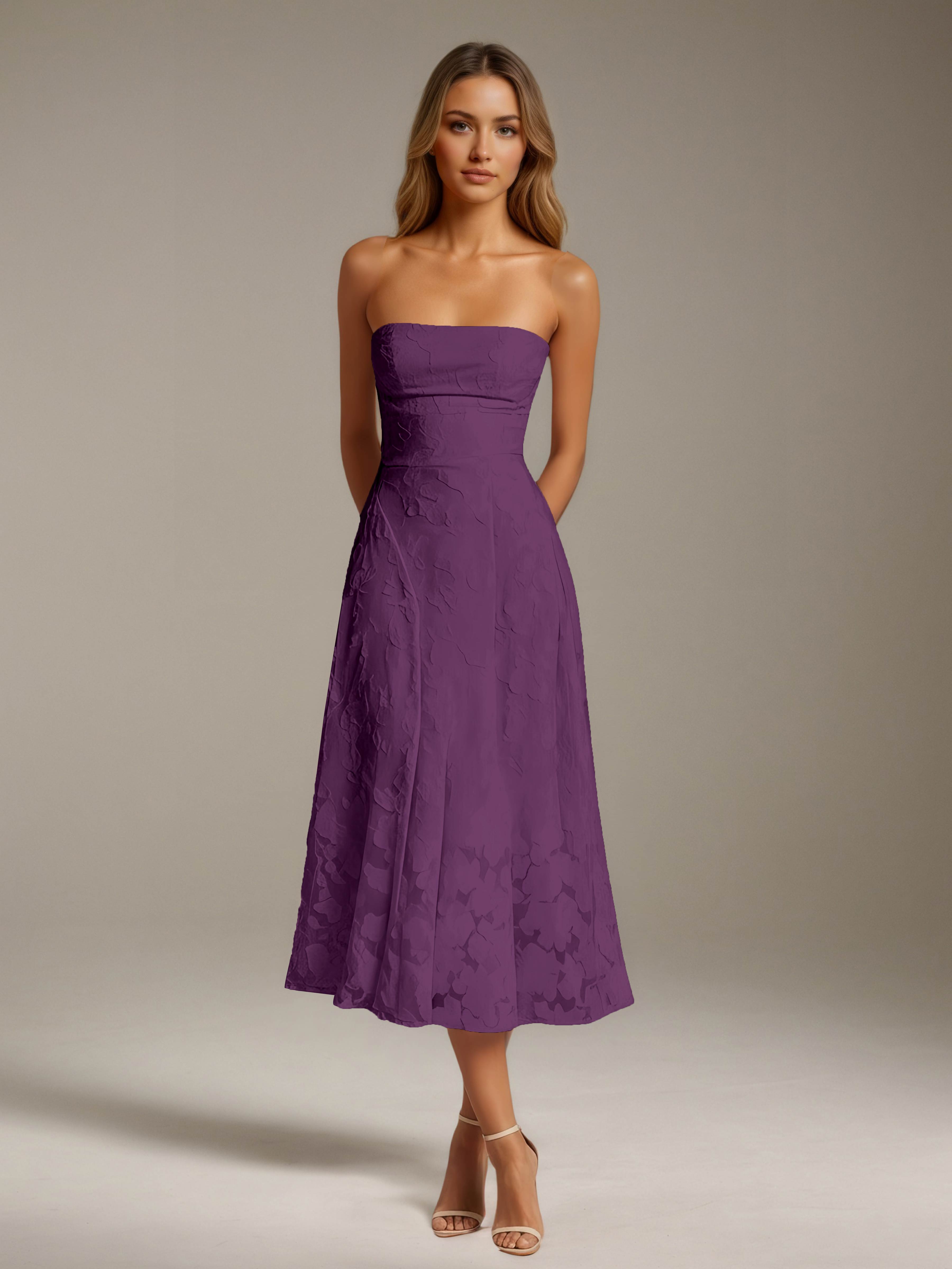 Women’s Floral Lace Tea-Length Dress | Strapless A-Line Occasion Dress