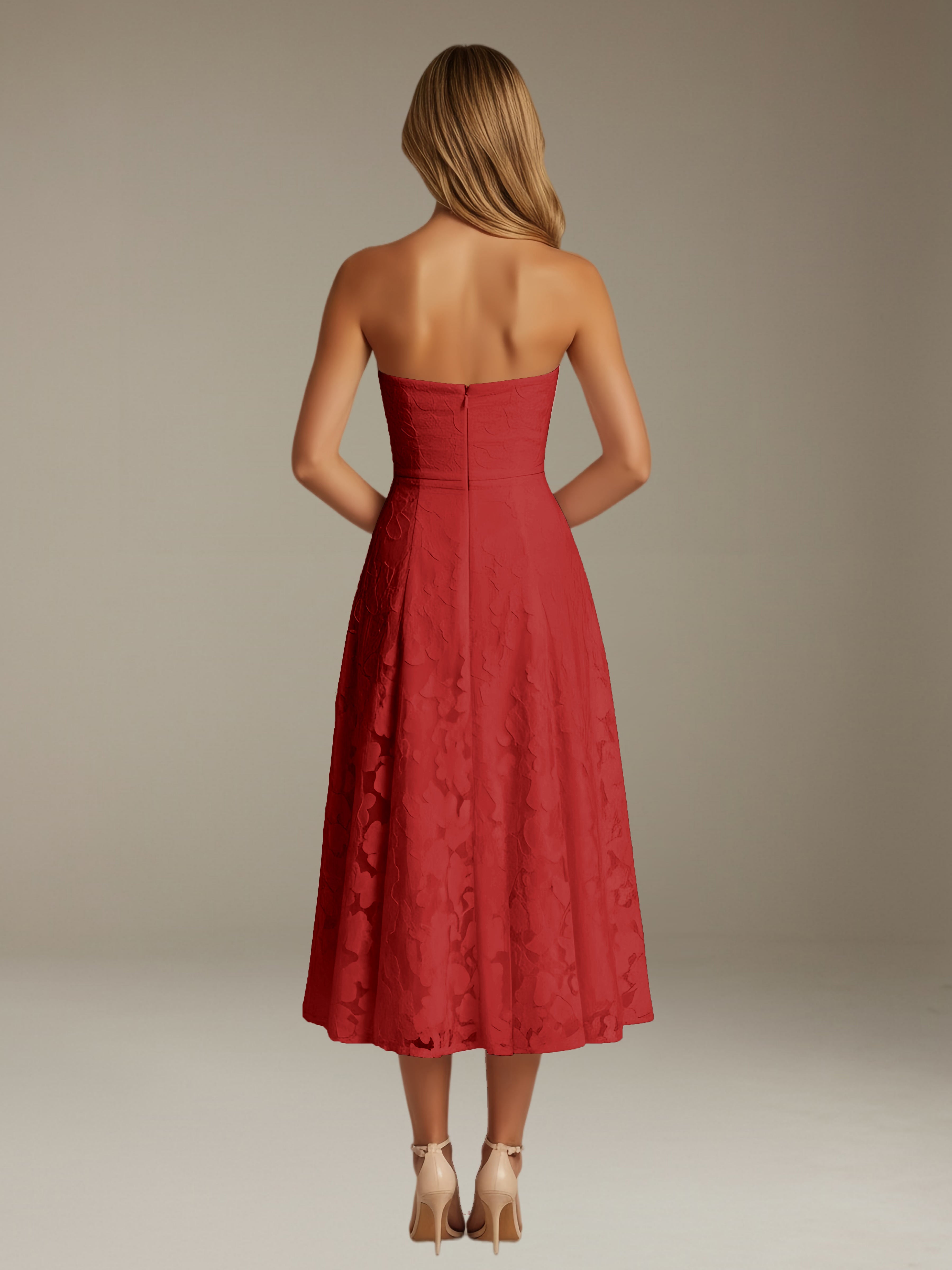 Women’s Floral Lace Tea-Length Dress | Strapless A-Line Occasion Dress