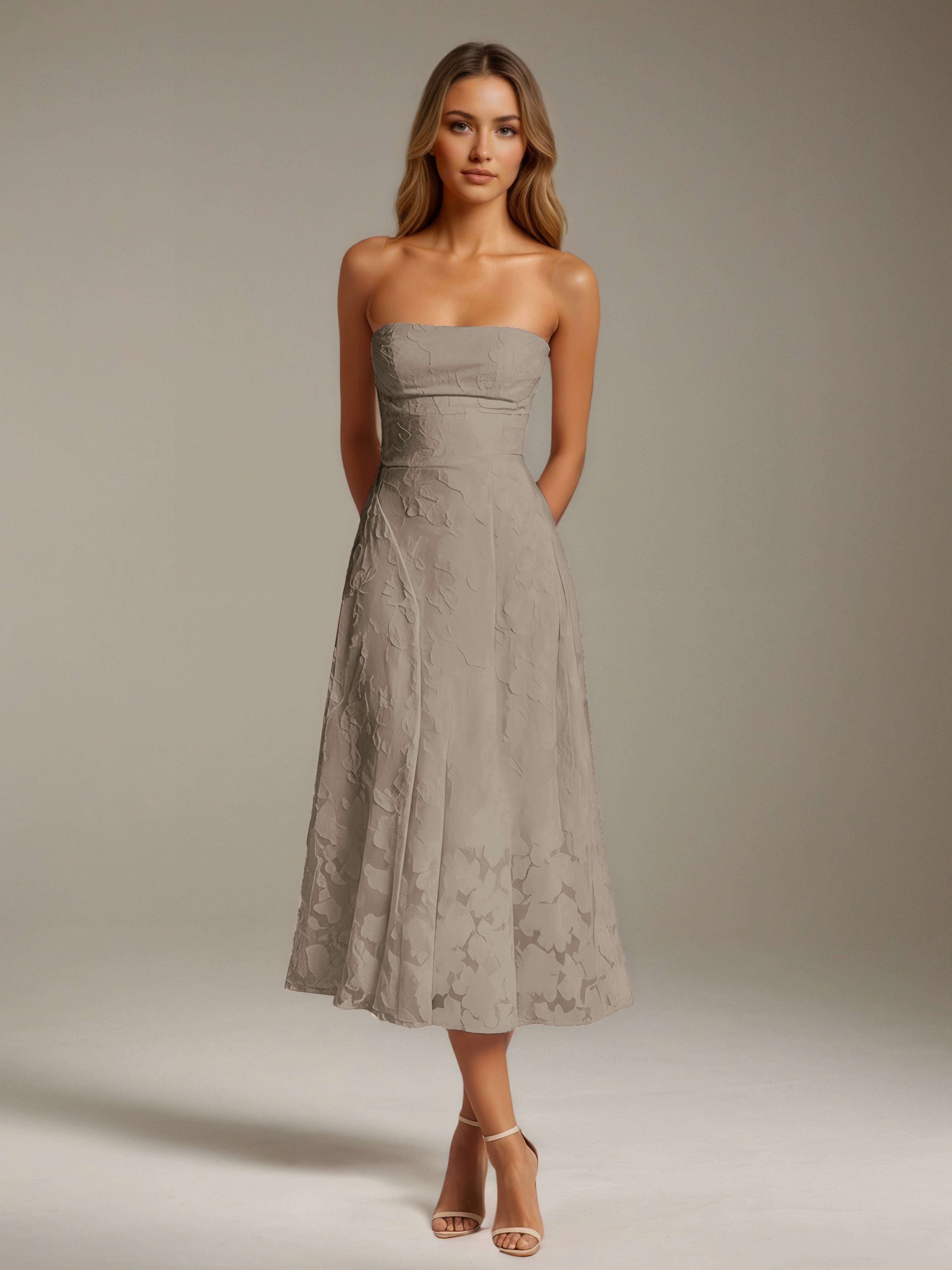 Women’s Floral Lace Tea-Length Dress | Strapless A-Line Occasion Dress