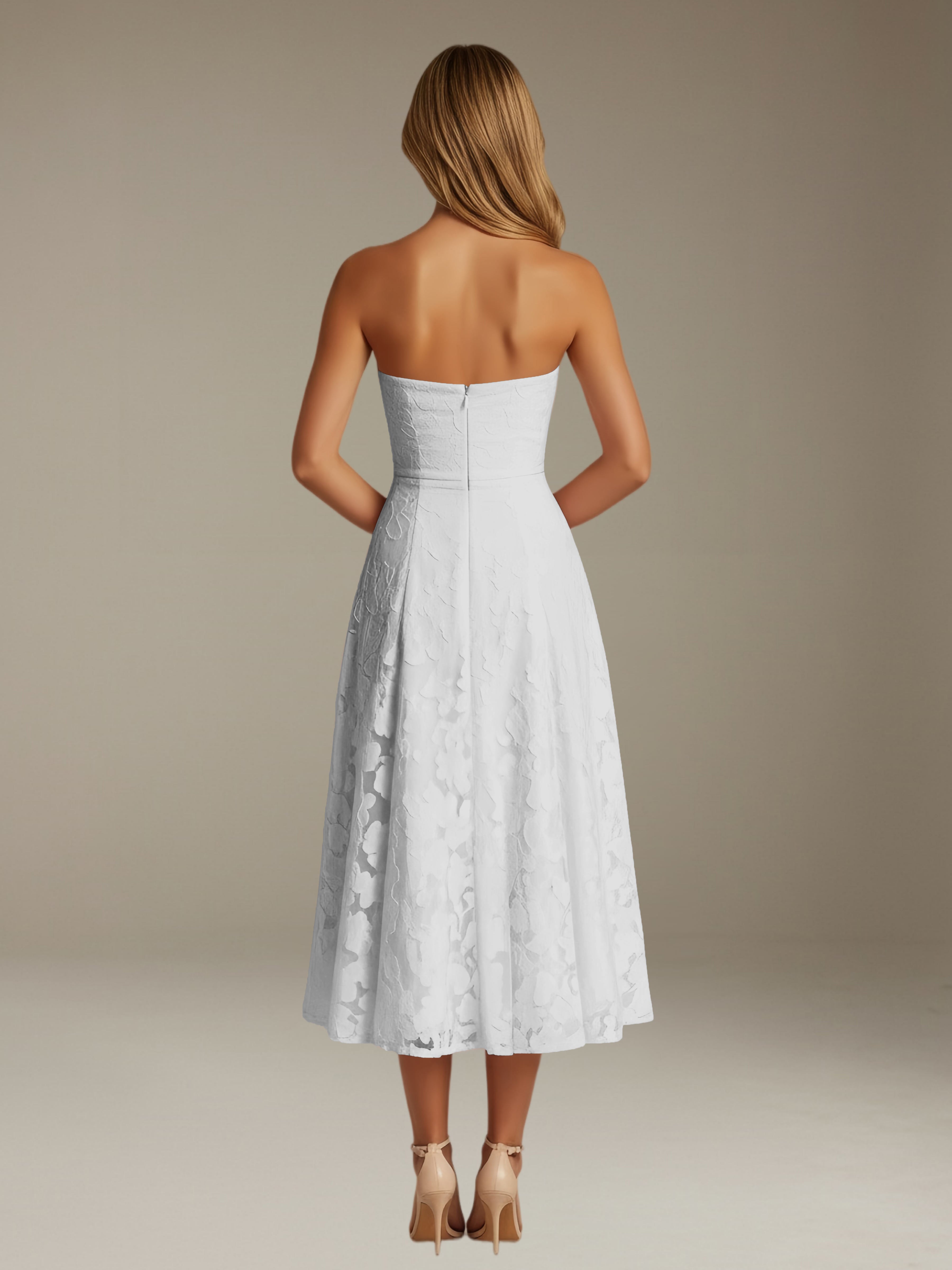 Women’s Floral Lace Tea-Length Dress | Strapless A-Line Occasion Dress