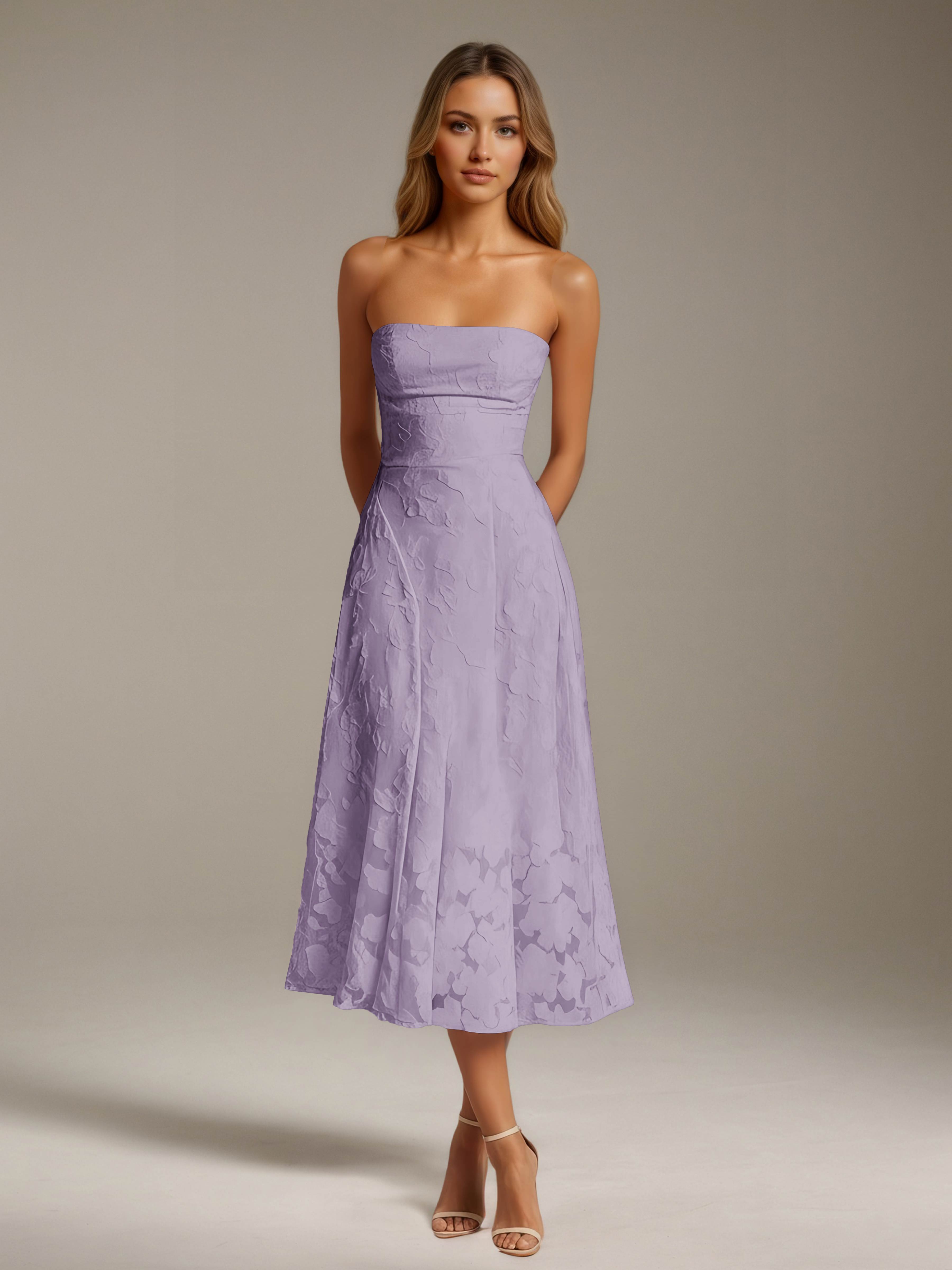 Women’s Floral Lace Tea-Length Dress | Strapless A-Line Occasion Dress