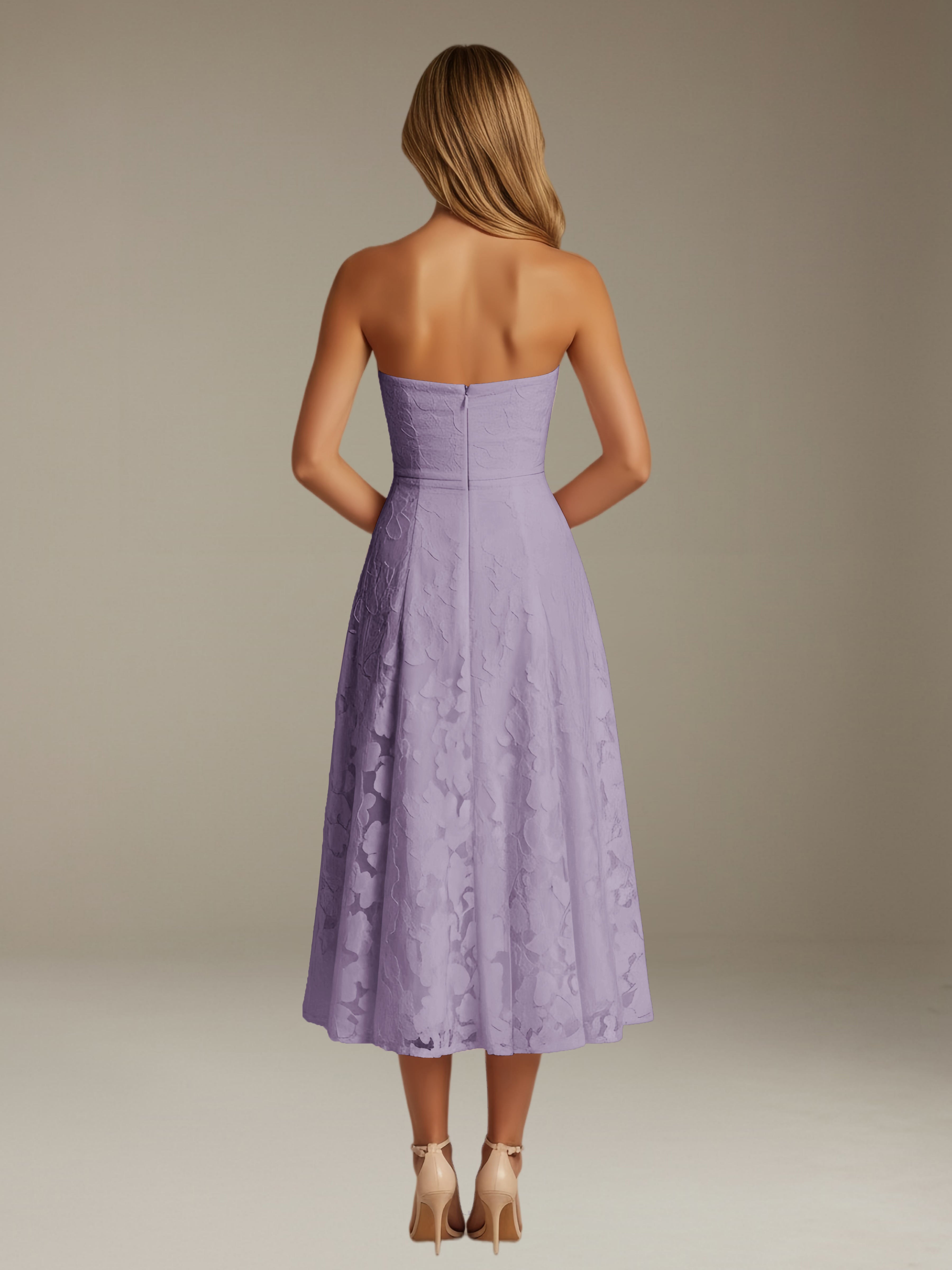 Women’s Floral Lace Tea-Length Dress | Strapless A-Line Occasion Dress