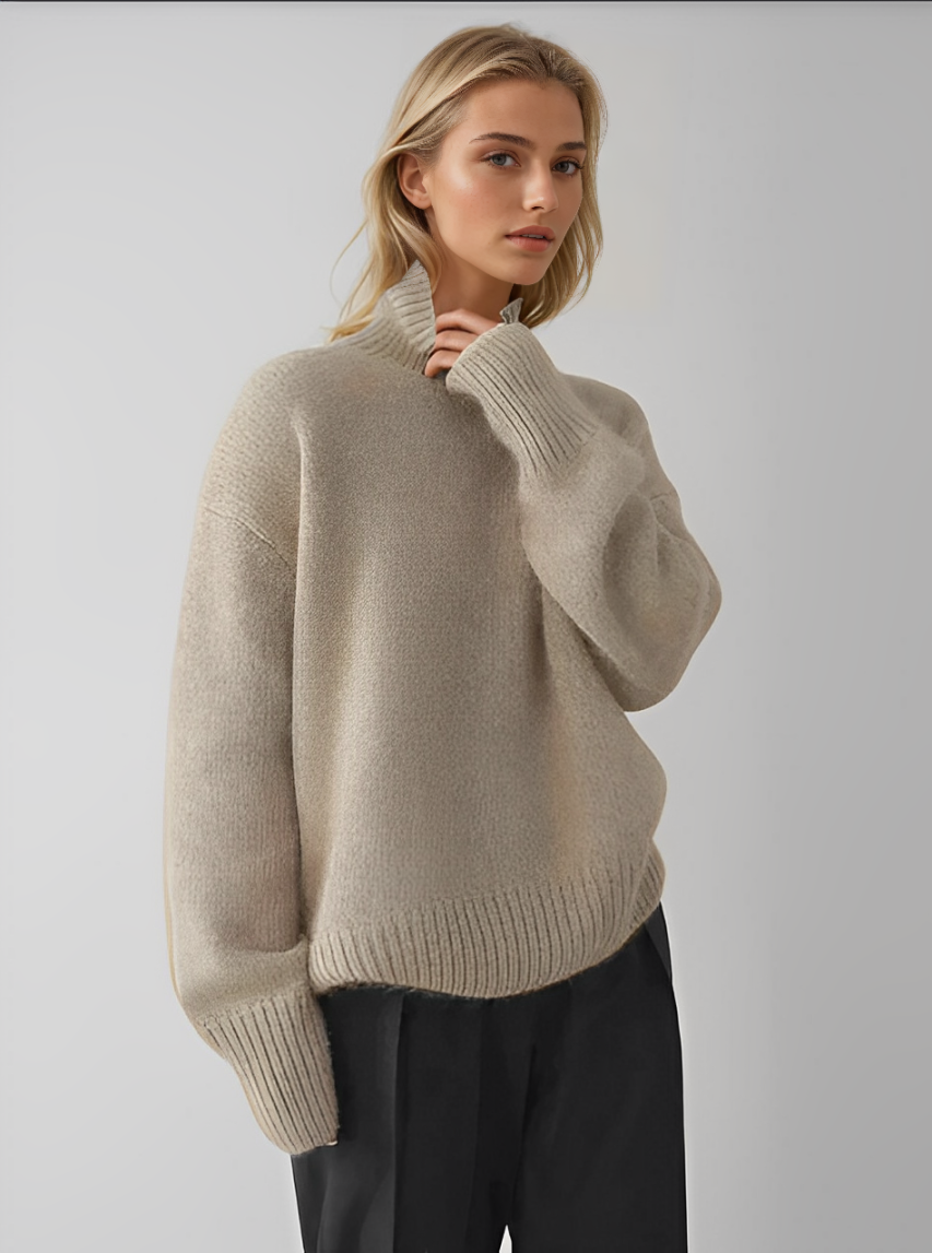 Women's plain turtleneck jumper with long sleeves and ribbed trims
