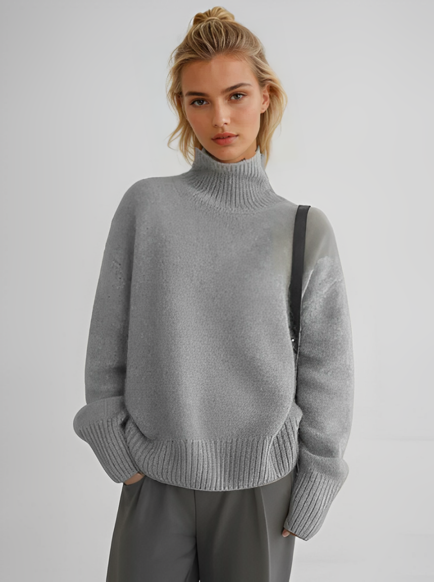 Women's plain turtleneck jumper with long sleeves and ribbed trims