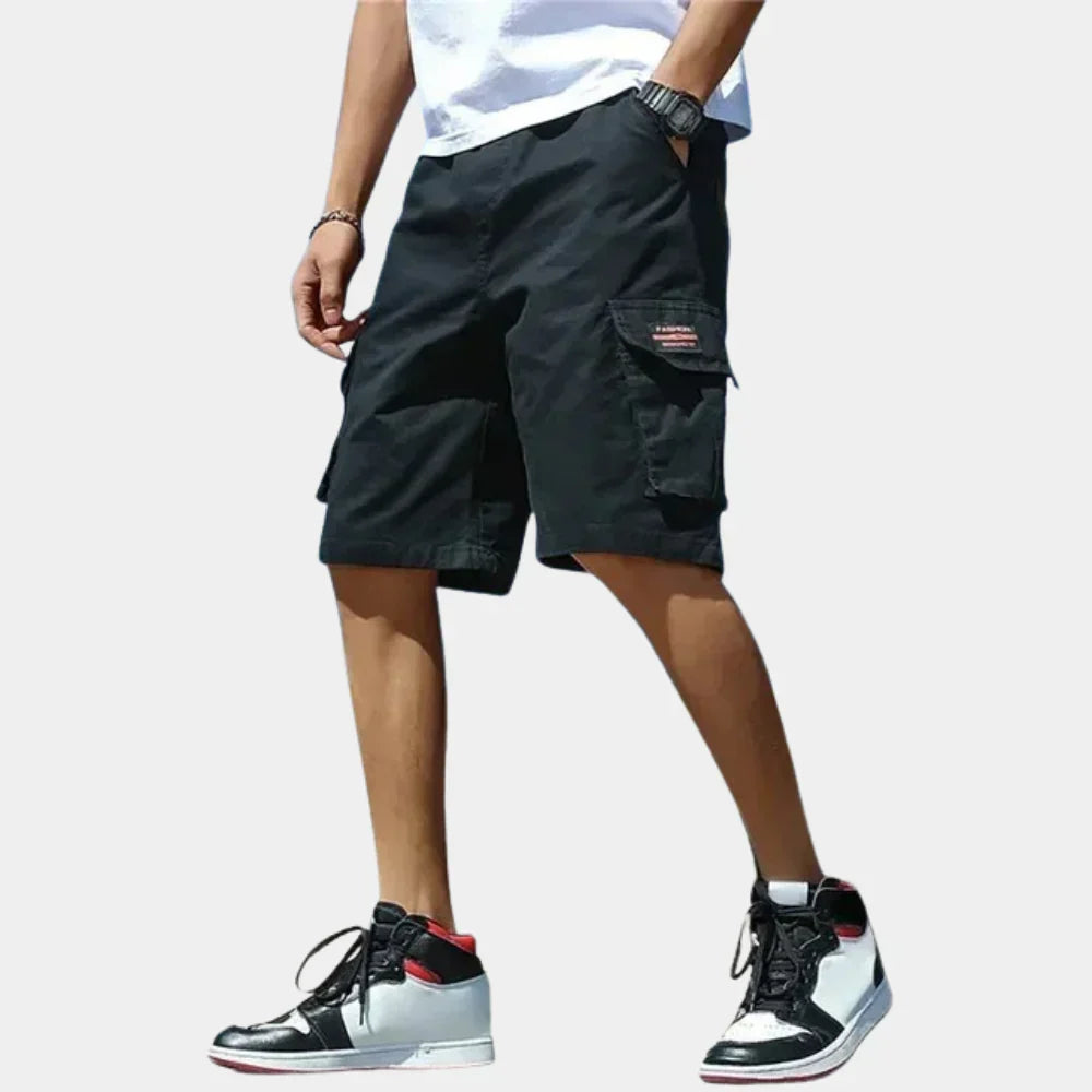 Men's Cargo Shorts Relaxed Fit Flap Pocket - Black