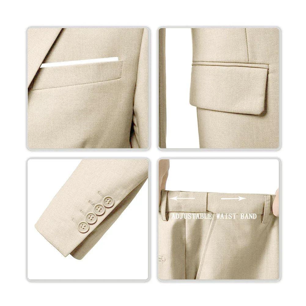 Men's three-piece suit with notched-lapel jacket, waistcoat and trousers