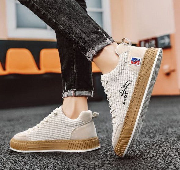 Men's Canvas Trainers Quilted Low-Top Gum Sole