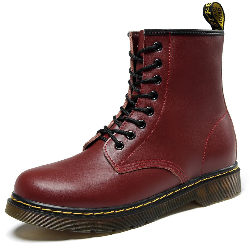Women's lace-up combat boots with round toes and chunky ribbed soles