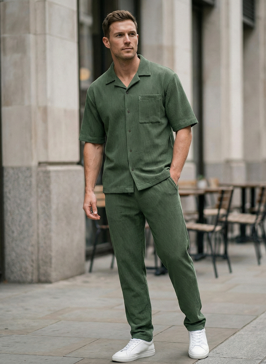 Men’s Ribbed Lounge Set | Thomas – Forest Green