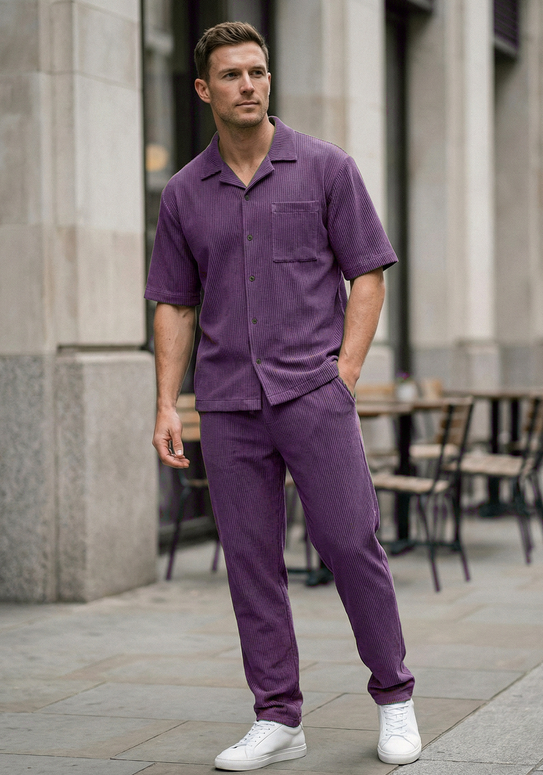 Men’s Ribbed Lounge Set | Nathan – Eggplant Purple