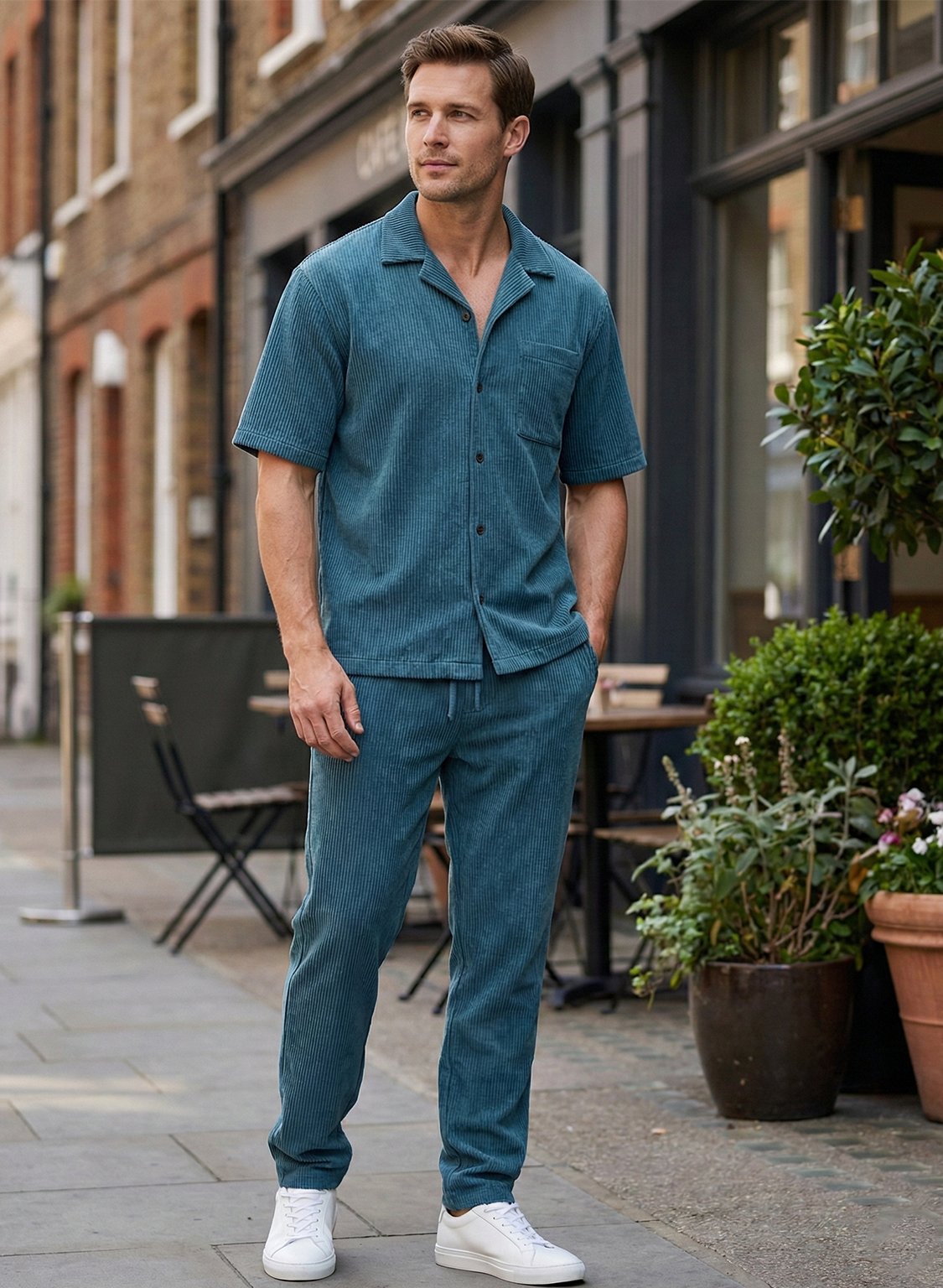 Men’s Ribbed Lounge Set | Sebastian – Aquamarine Blue