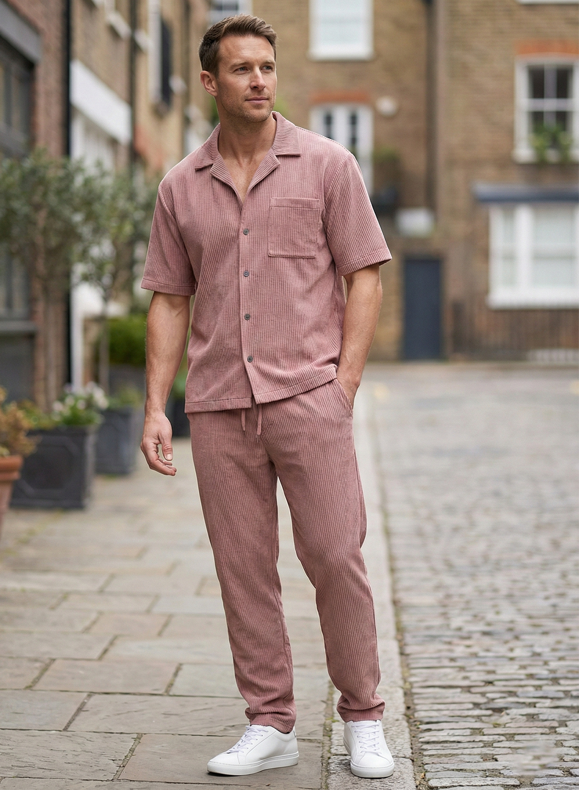 Men’s Ribbed Lounge Set | Leo – Salmon Pink