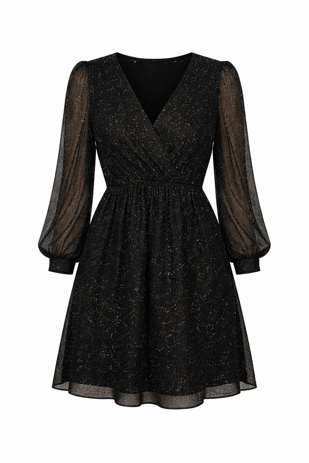 Women's Glitter Wrap Mini Dress Long Sleeve