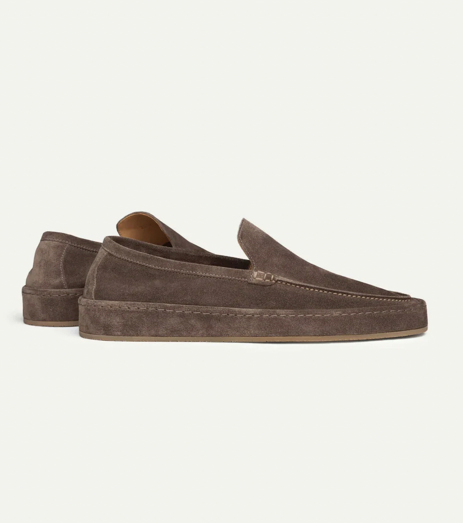 Men's Suede Loafer Slip-On Flat Sole - Brown