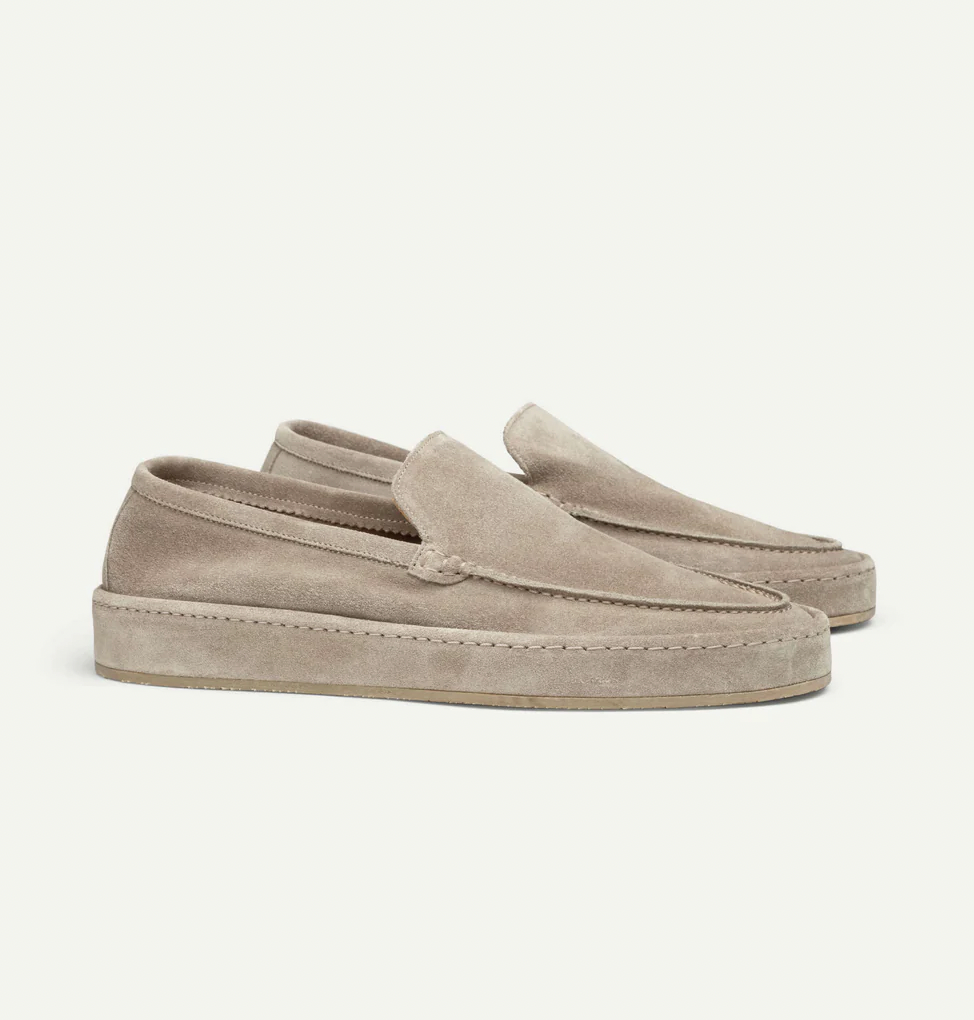 Men's Suede Loafer Slip-On Flat Sole - Beige