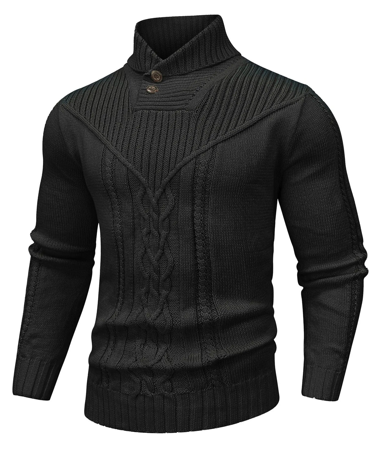Men's textured turtleneck jumper with button collar and long sleeves