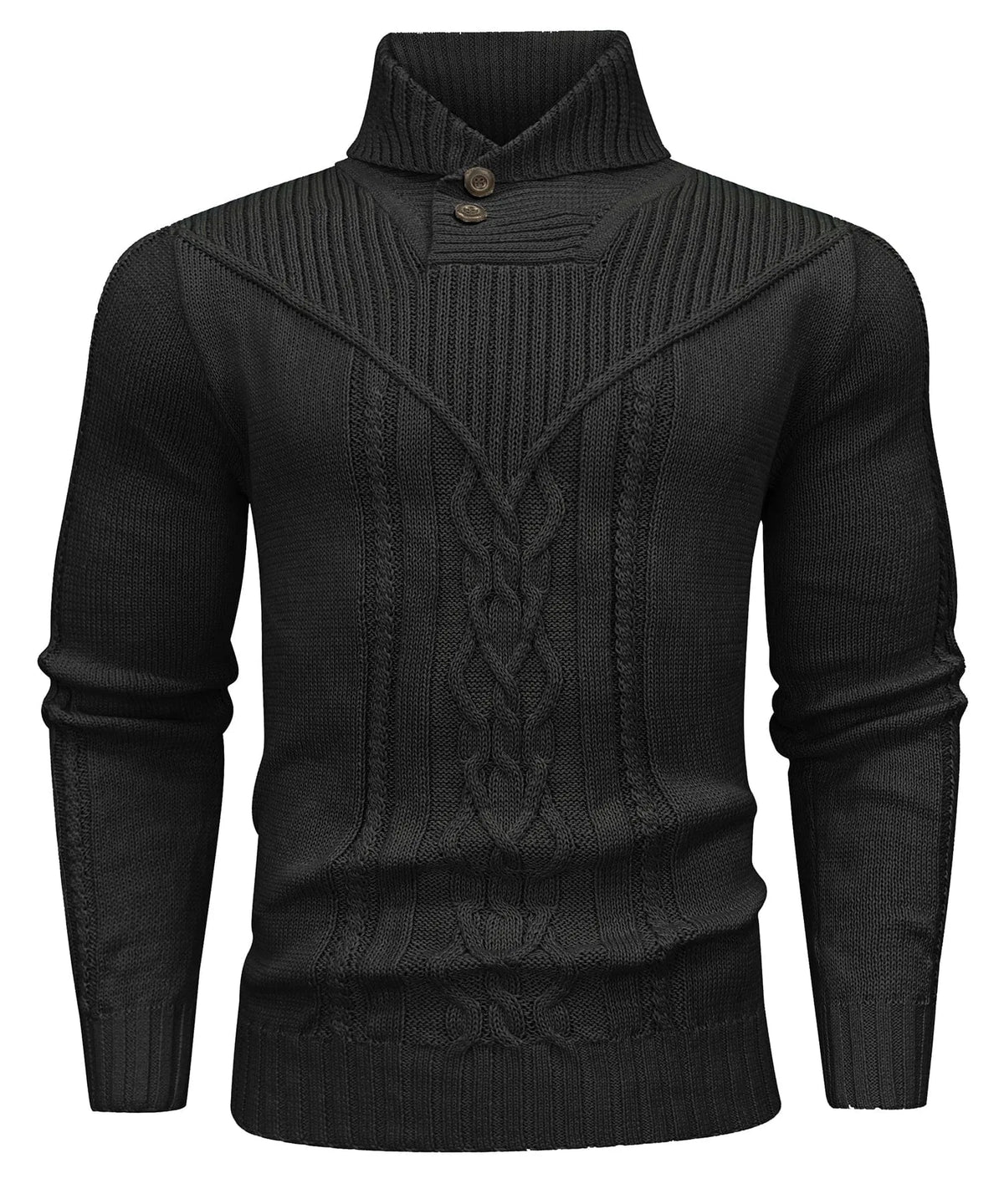 Men's textured turtleneck jumper with button collar and long sleeves
