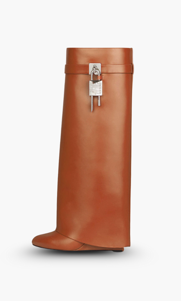 Women's Boots Vegan Leather Wedge Padlock - Brown