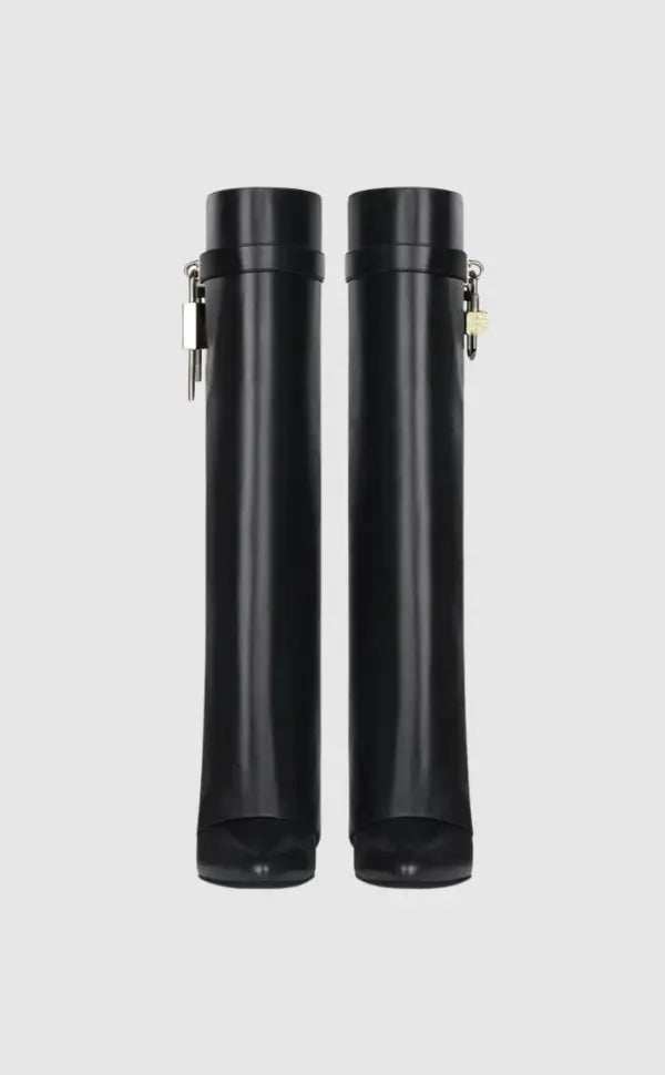 Women's Boots Vegan Leather Wedge Padlock - Black