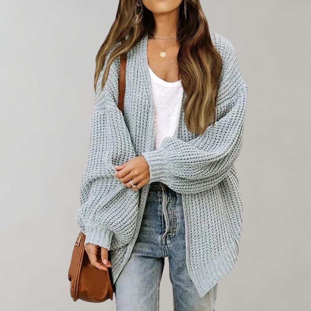 Women's open front longline knitted cardigan with long sleeves