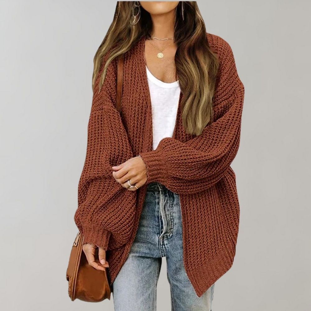 Women's open front longline knitted cardigan with long sleeves