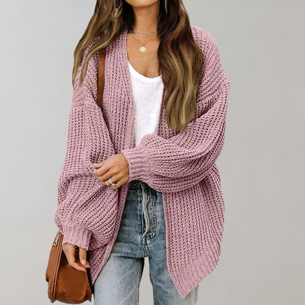 Women's open front longline knitted cardigan with long sleeves
