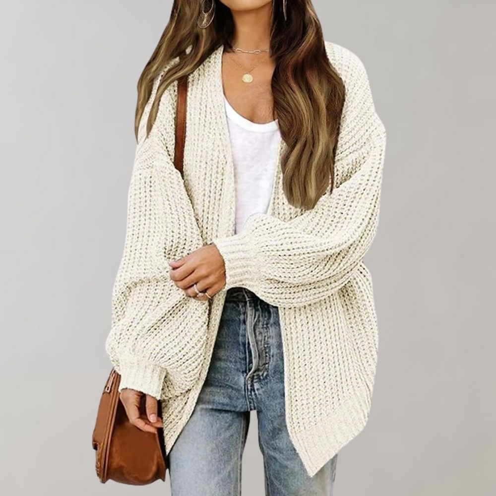 Women's open front longline knitted cardigan with long sleeves